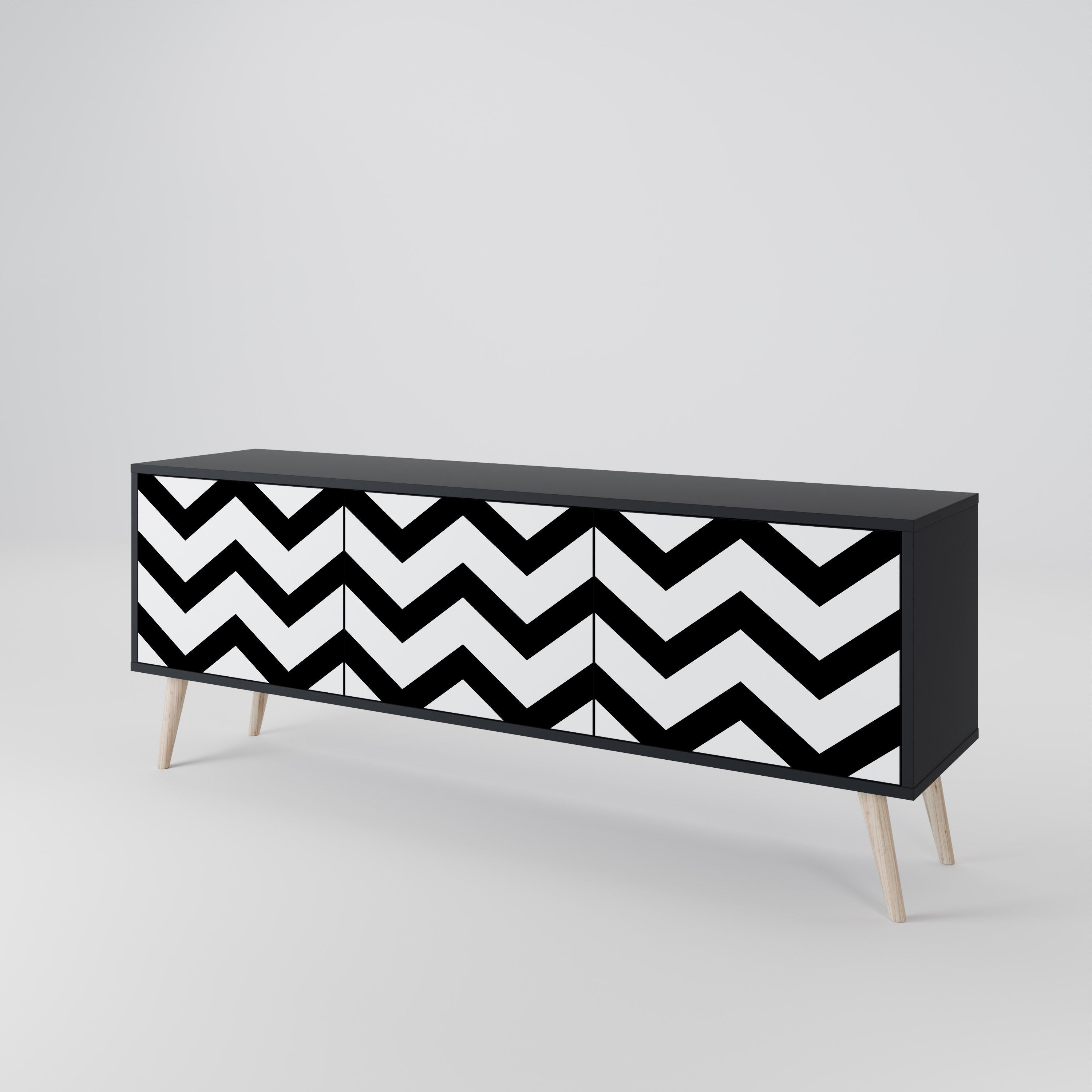 CLASSIC ZIG ZAG Móvel de TV com 3 Portas em Acabamento Preto