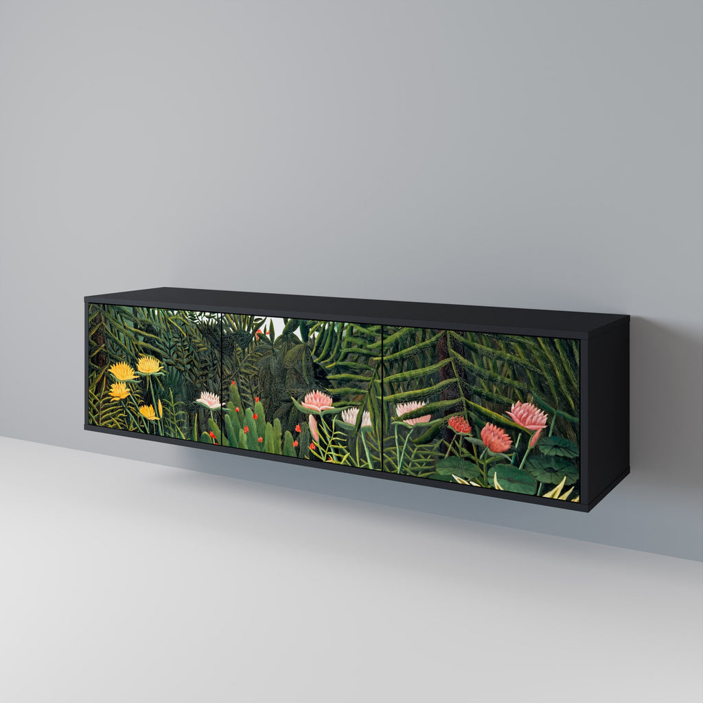 VIRGIN FOREST WITH SUNSET 3-Door TV Stand in Black Finish