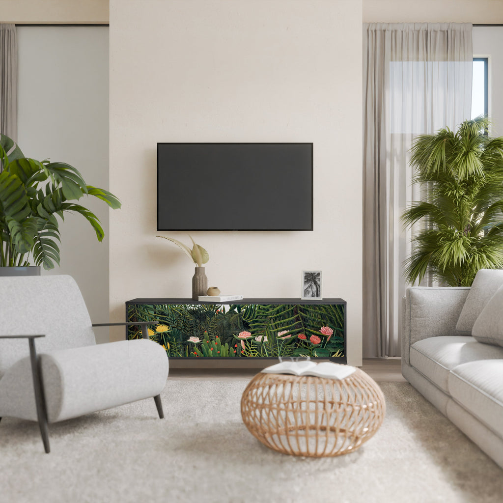 VIRGIN FOREST WITH SUNSET 3-Door TV Stand in Black Finish