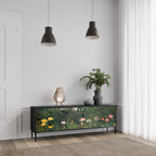 VIRGIN FOREST WITH SUNSET 3-Door TV Stand in Black Finish