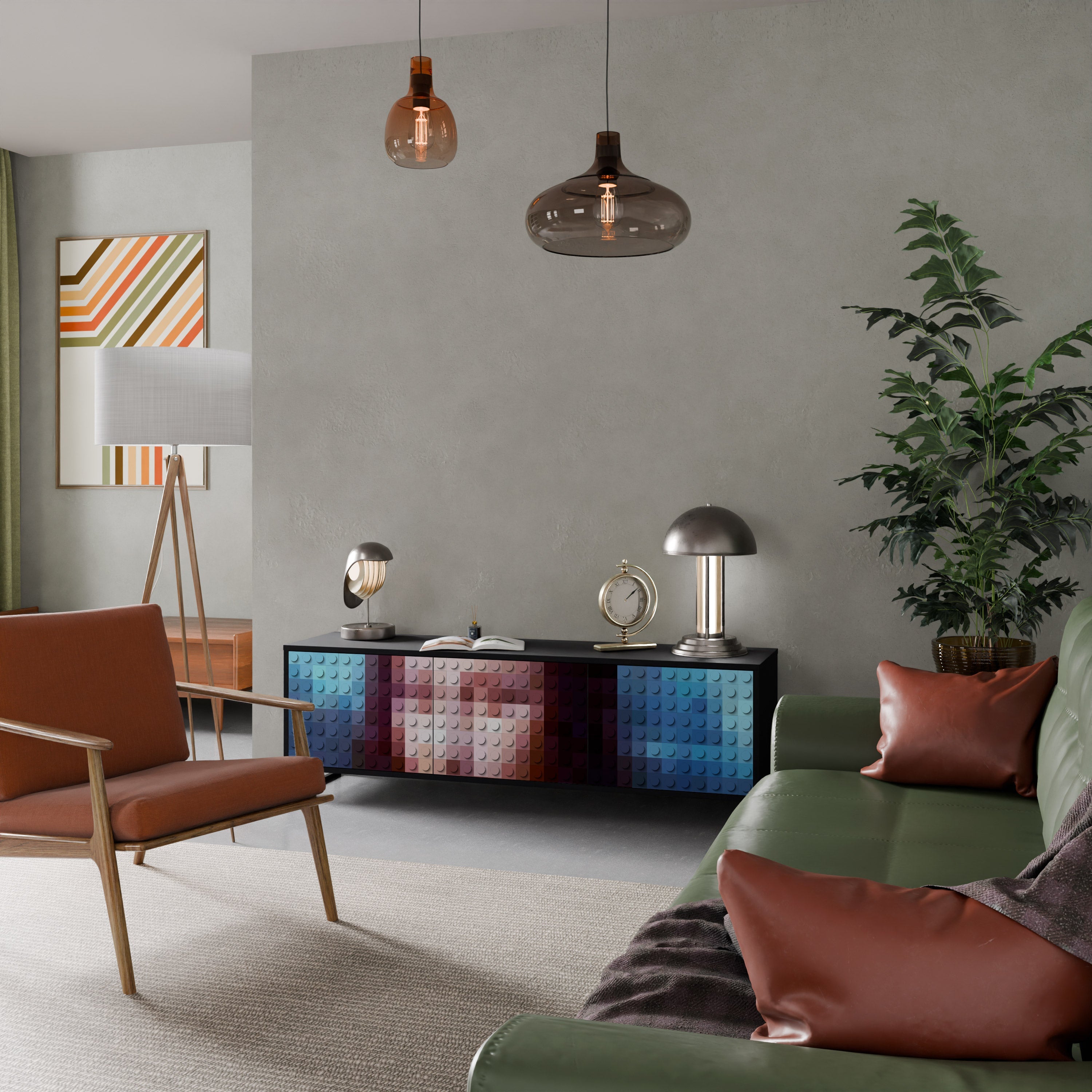 CONSTRUCTIVE ART Móvel de TV com 3 Portas em Acabamento Preto