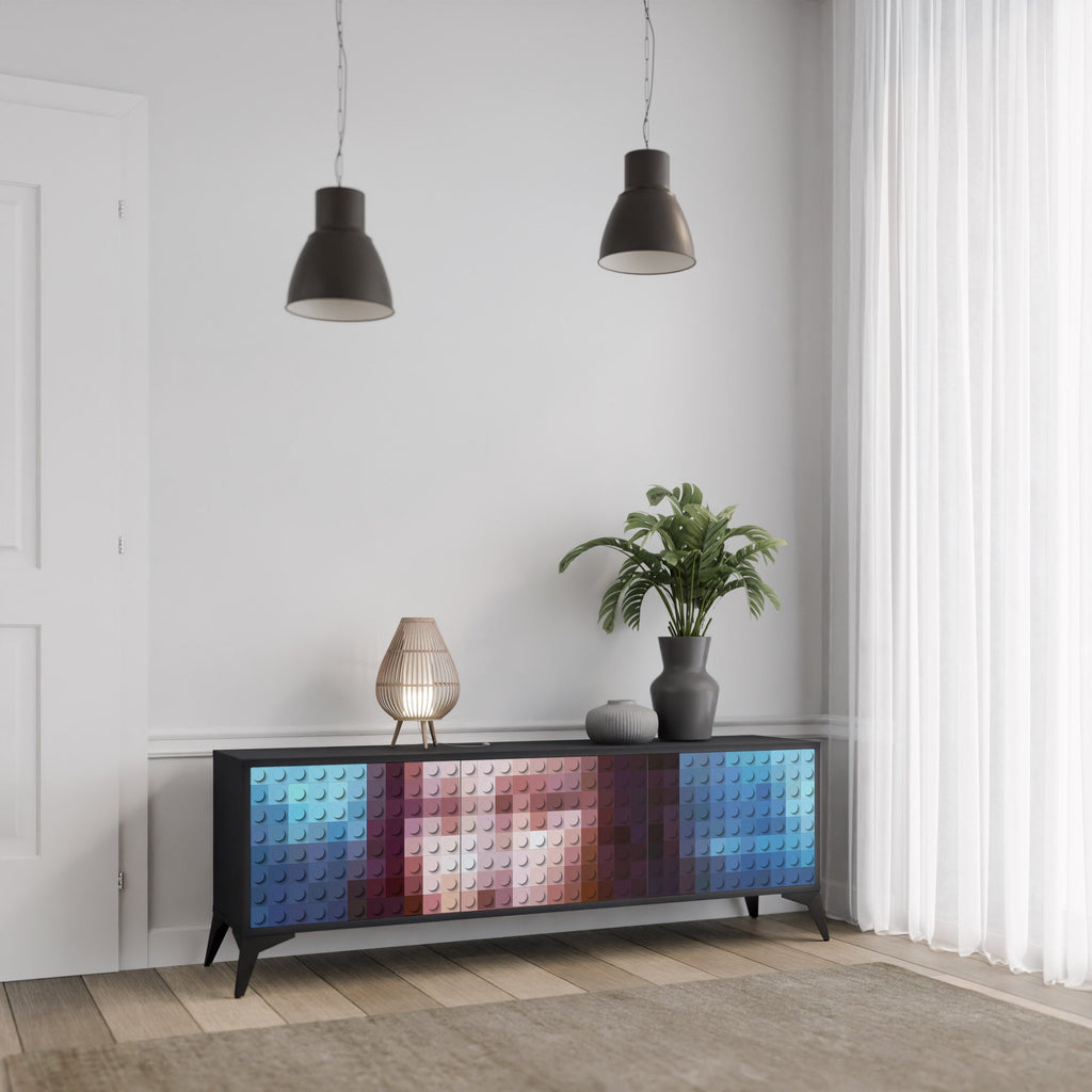 CONSTRUCTIVE ART Móvel de TV com 3 Portas em Acabamento Preto