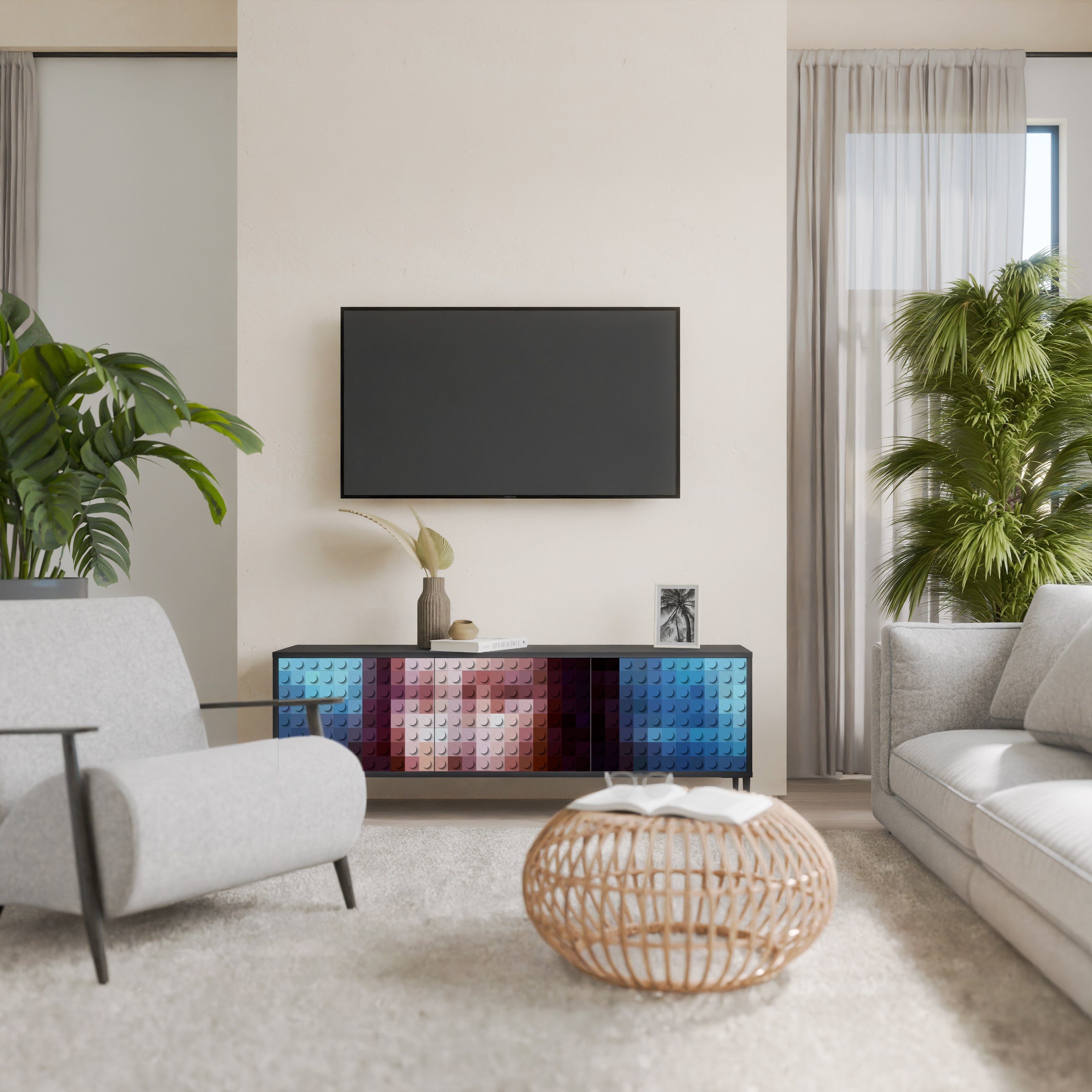 CONSTRUCTIVE ART Móvel de TV com 3 Portas em Acabamento Preto