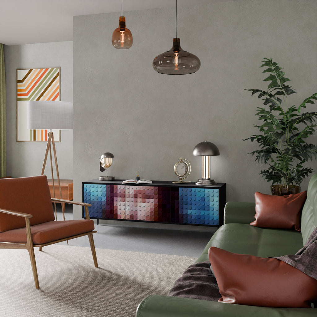 CONSTRUCTIVE ART Móvel de TV com 3 Portas em Acabamento Preto