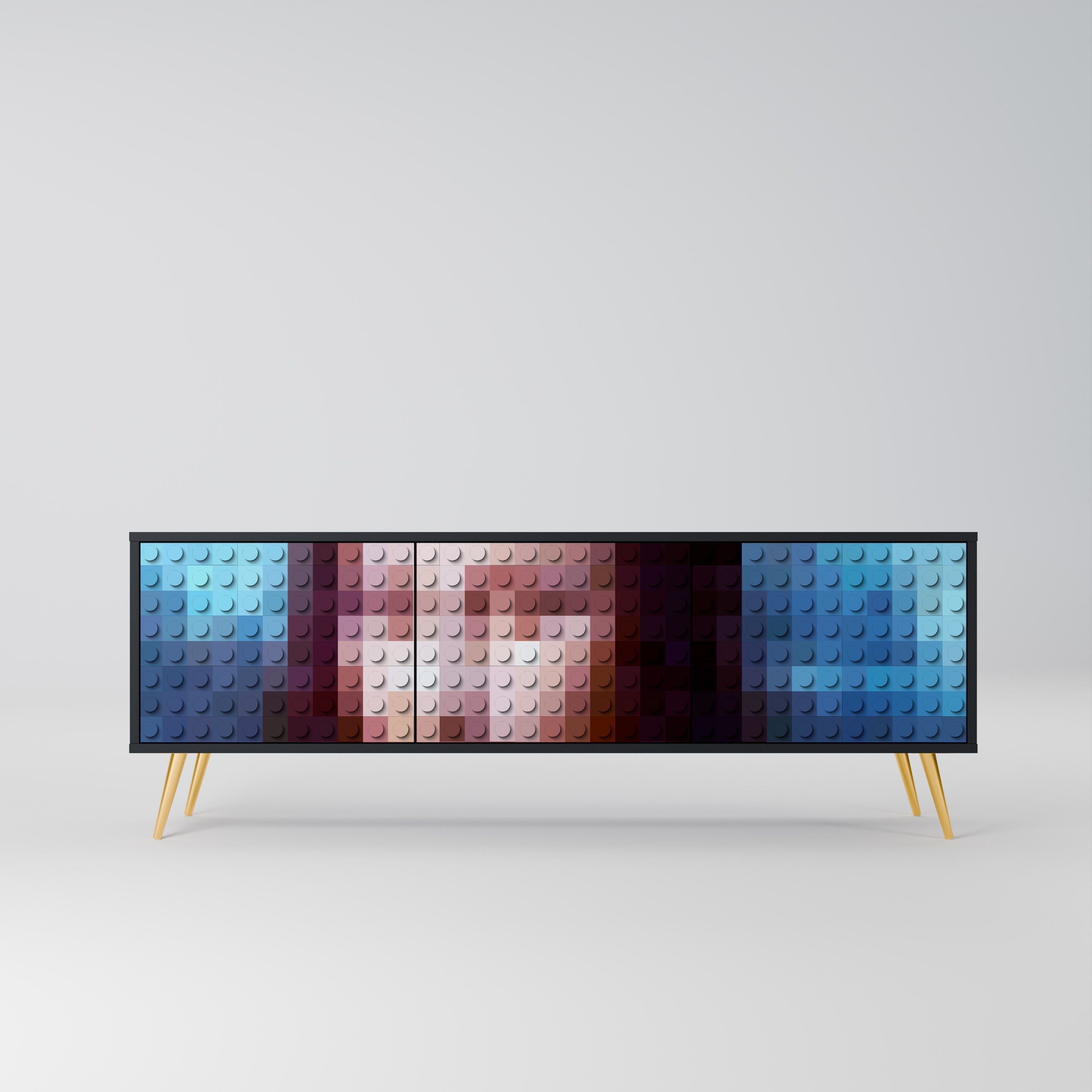 CONSTRUCTIVE ART Móvel de TV com 3 Portas em Acabamento Preto