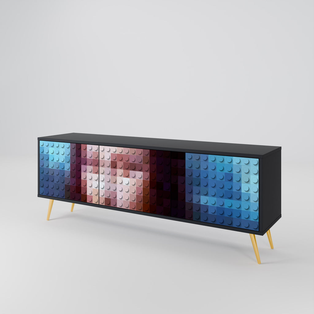 CONSTRUCTIVE ART Móvel de TV com 3 Portas em Acabamento Preto