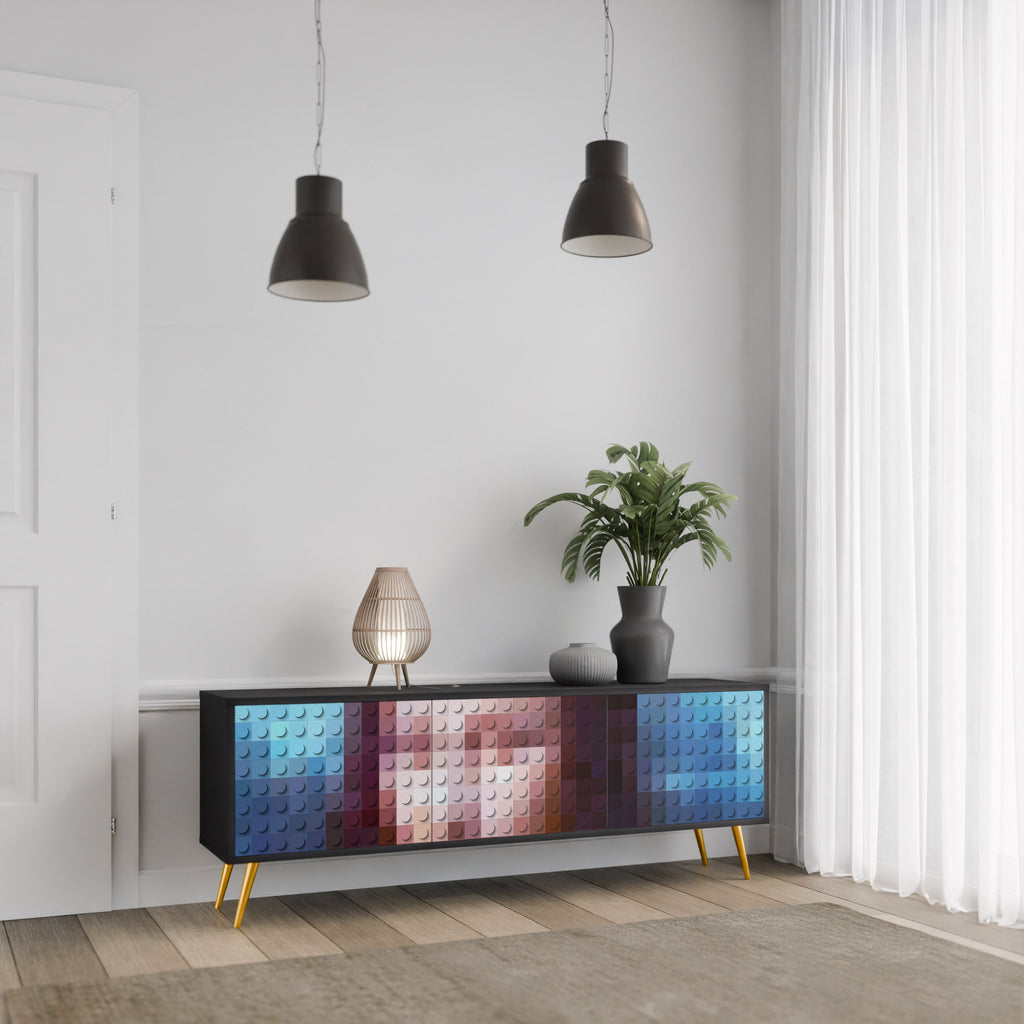 CONSTRUCTIVE ART Móvel de TV com 3 Portas em Acabamento Preto