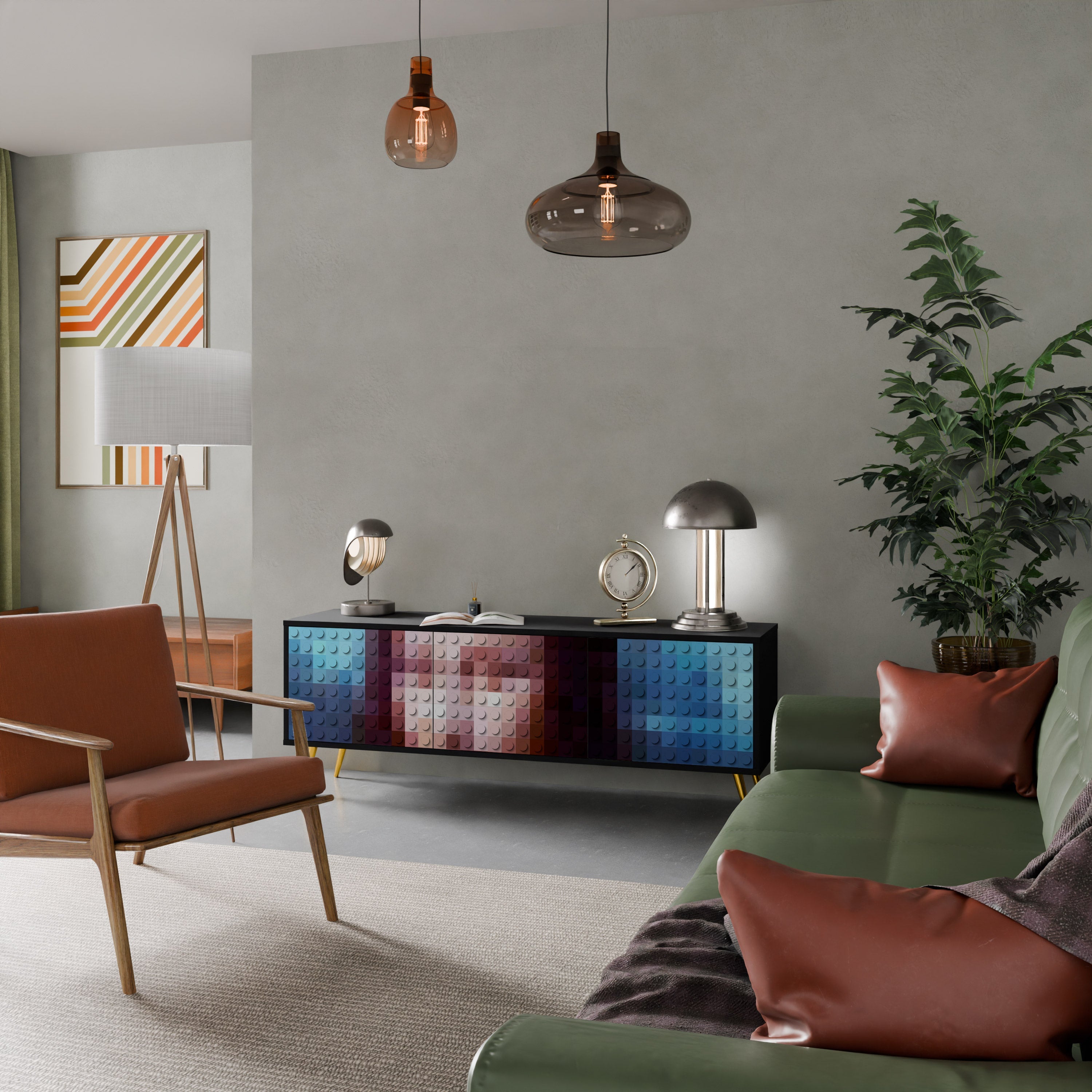 CONSTRUCTIVE ART Móvel de TV com 3 Portas em Acabamento Preto