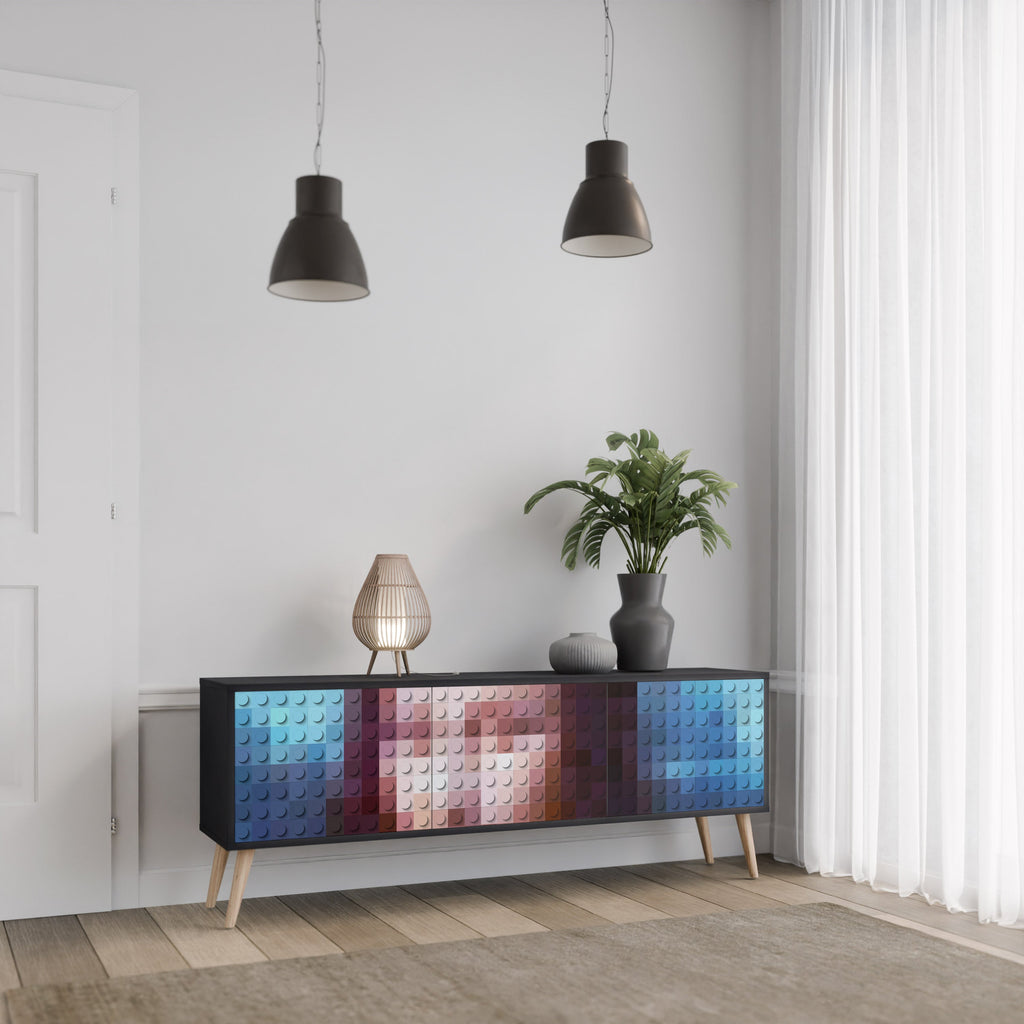 CONSTRUCTIVE ART Móvel de TV com 3 Portas em Acabamento Preto