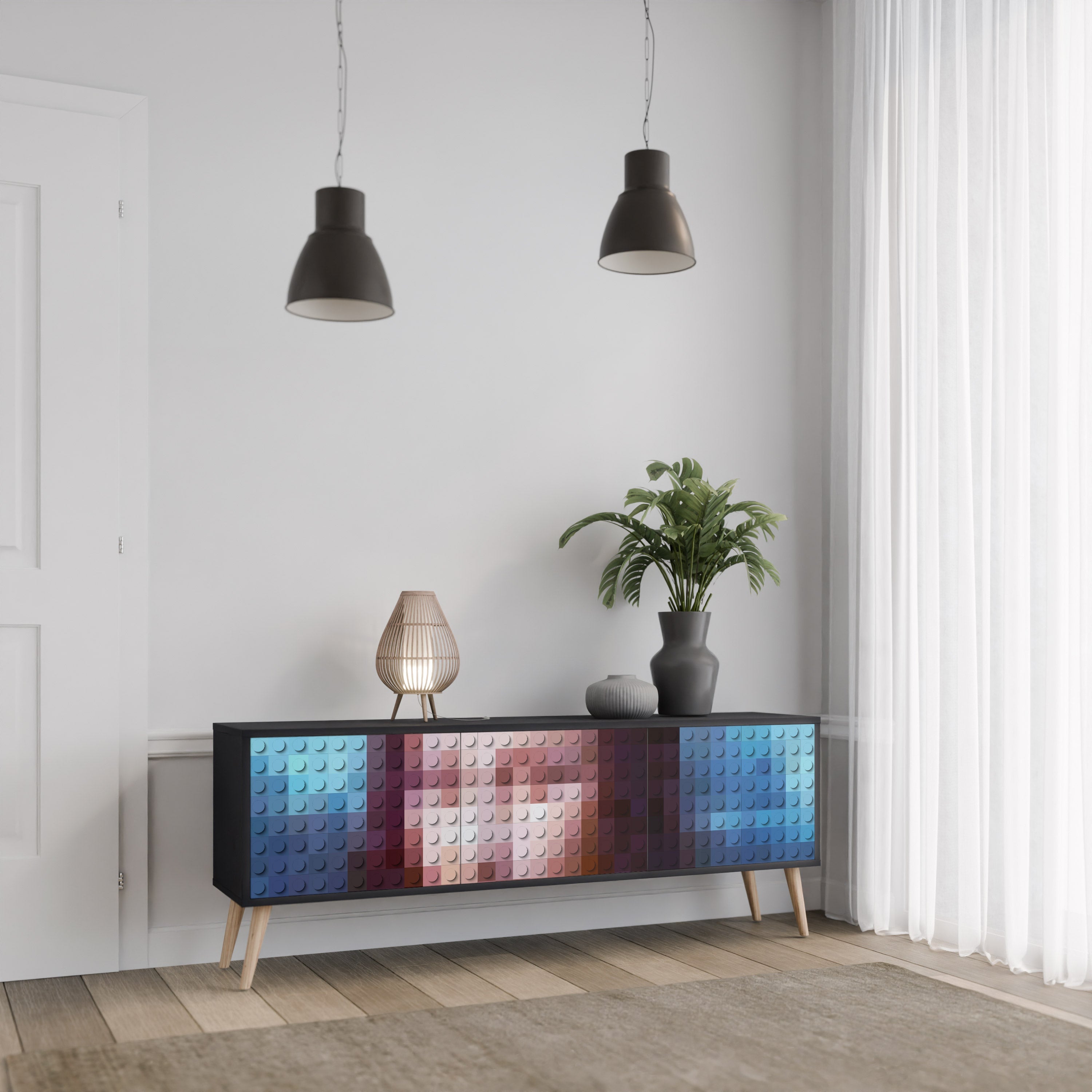 CONSTRUCTIVE ART Móvel de TV com 3 Portas em Acabamento Preto