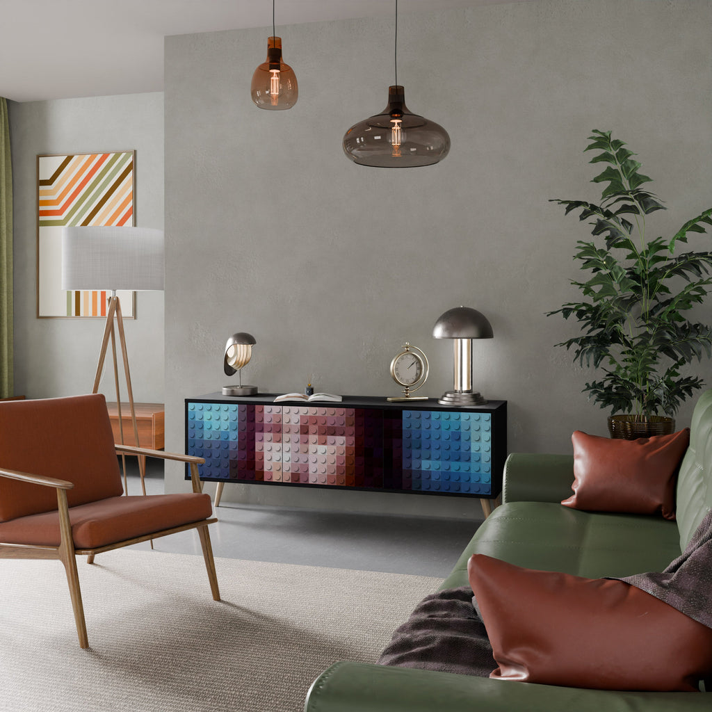 CONSTRUCTIVE ART Móvel de TV com 3 Portas em Acabamento Preto