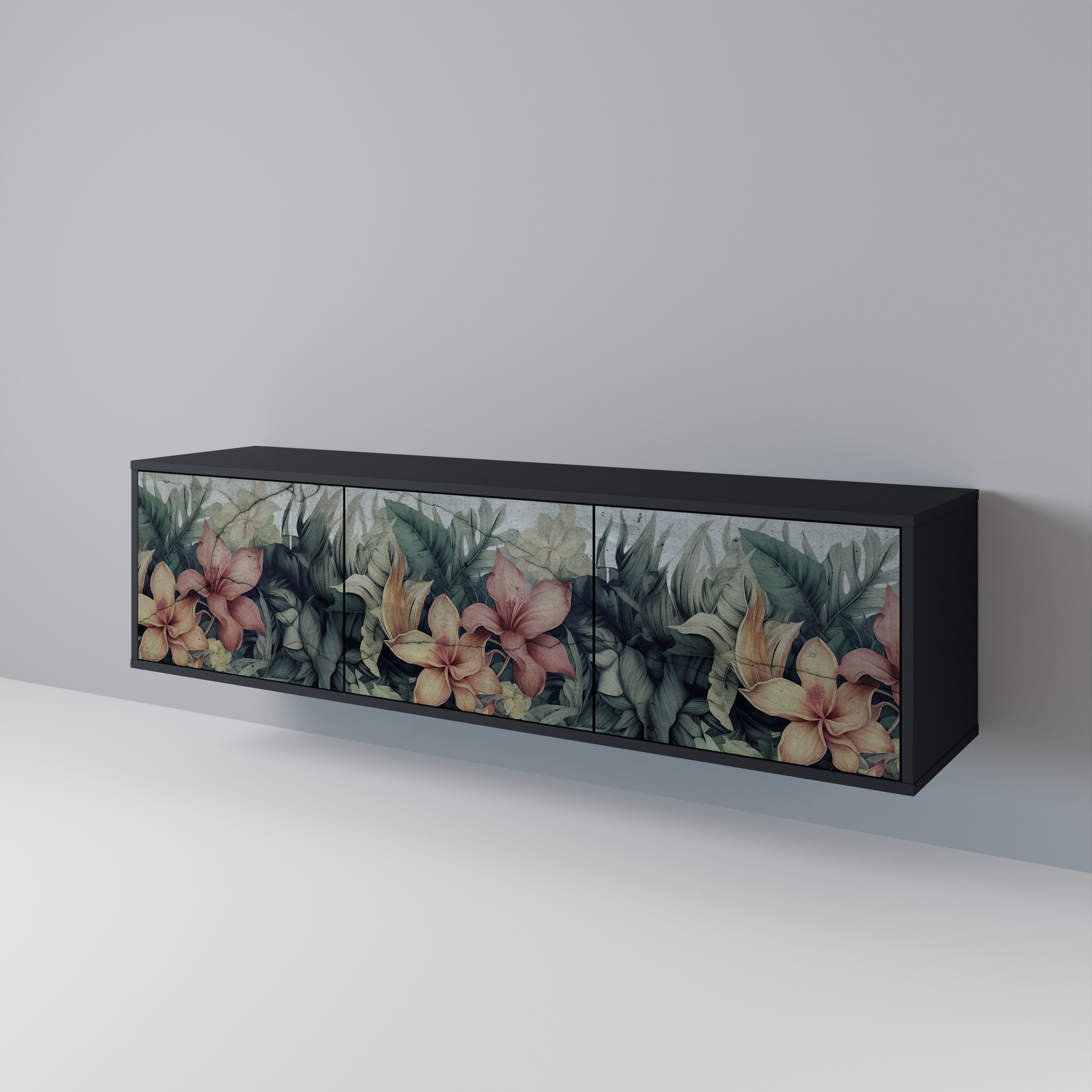 HEAVENLY BLOOM 3-Door TV Stand in Black Finish