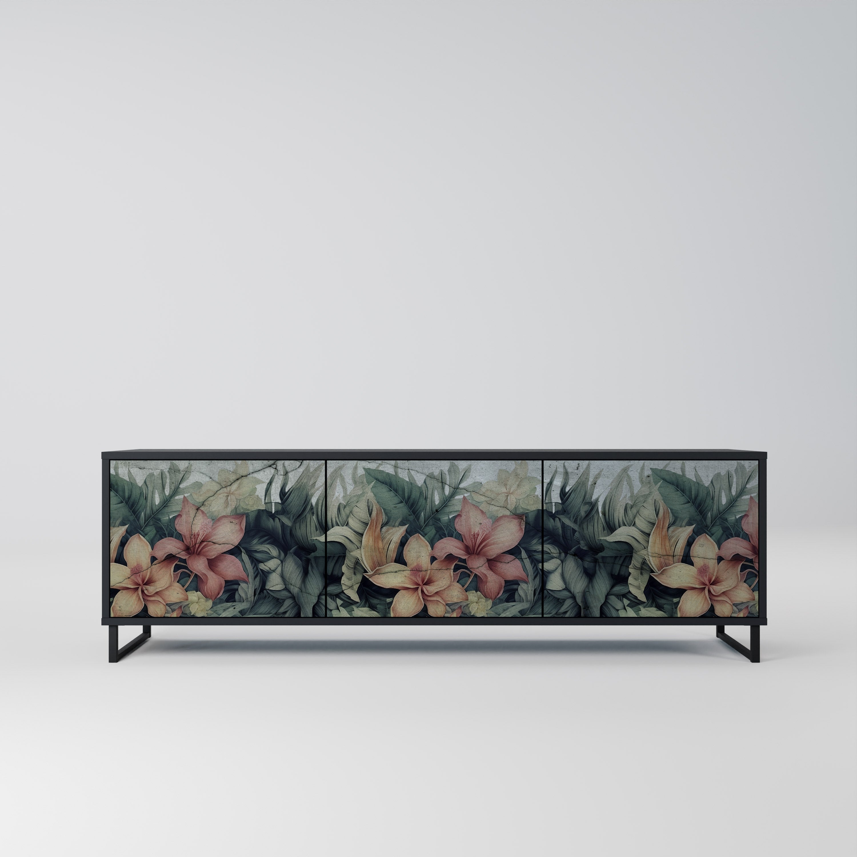 HEAVENLY BLOOM Móvel de TV com 3 Portas em Acabamento Preto