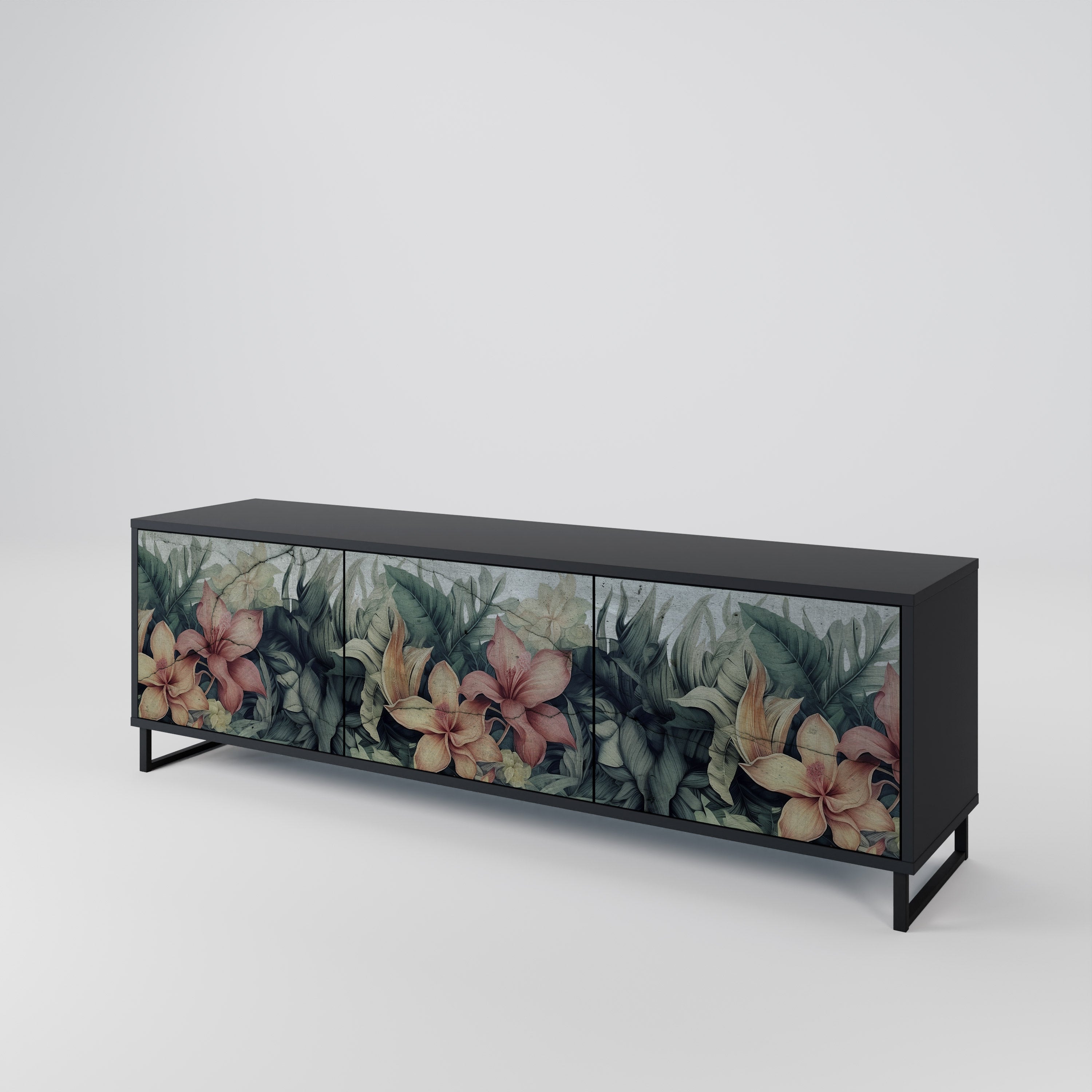 HEAVENLY BLOOM 3-Door TV Stand in Black Finish