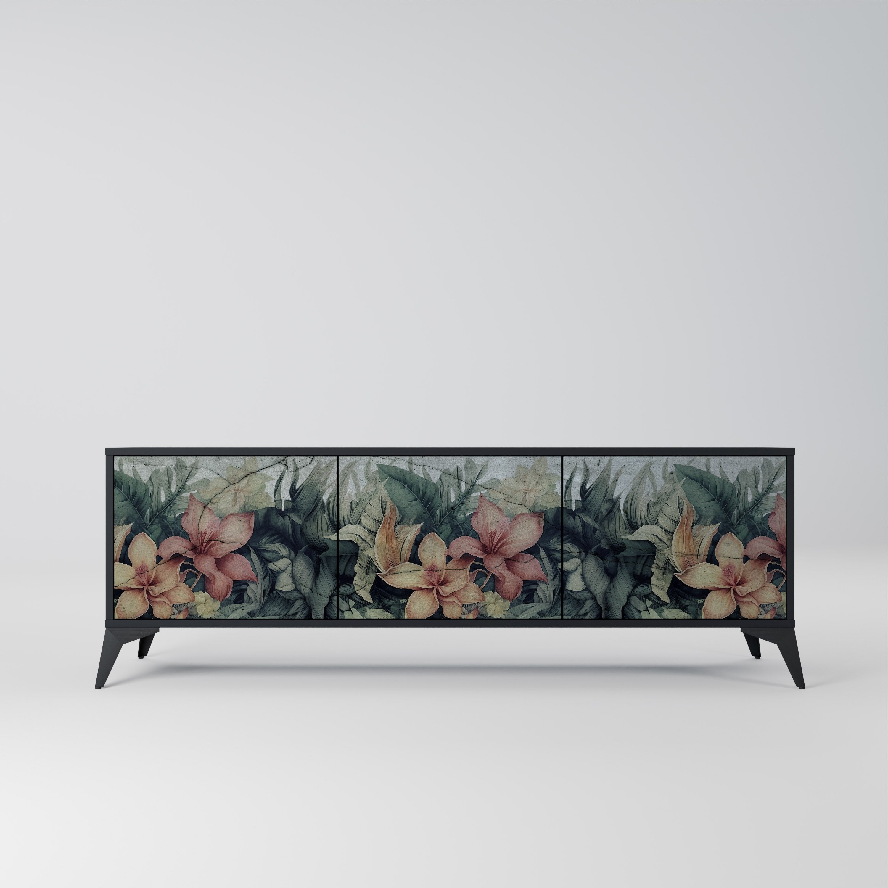 HEAVENLY BLOOM Móvel de TV com 3 Portas em Acabamento Preto