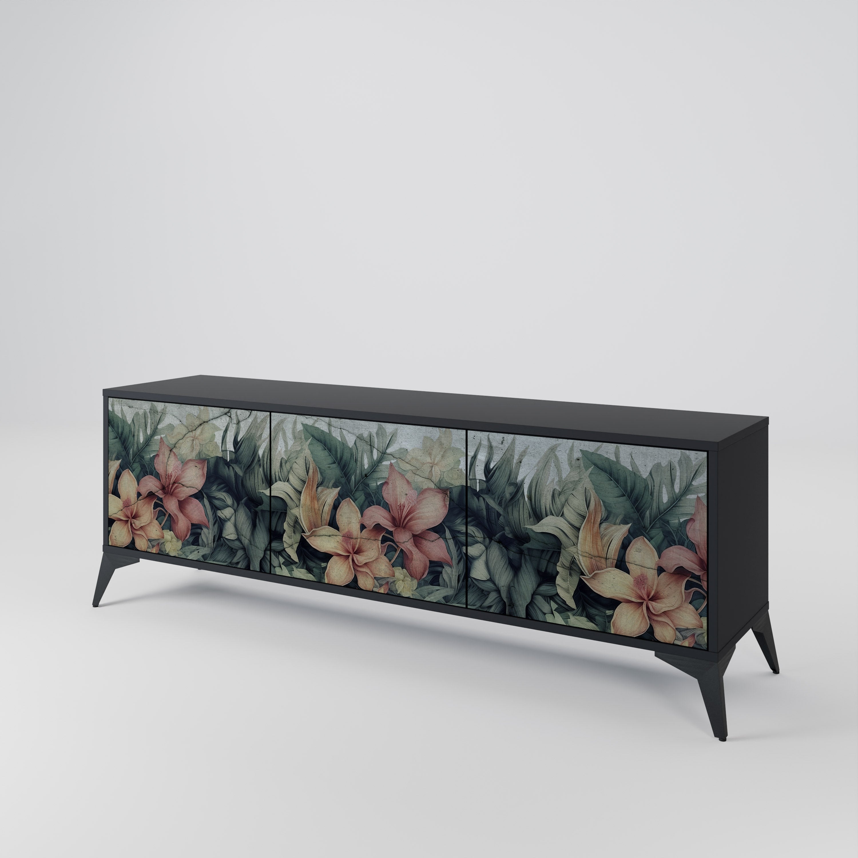 HEAVENLY BLOOM 3-Door TV Stand in Black Finish