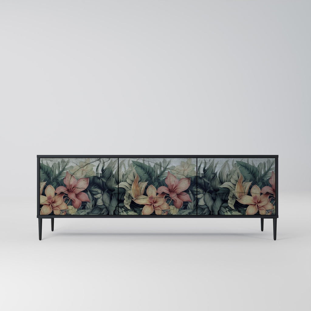 HEAVENLY BLOOM 3-Door TV Stand in Black Finish