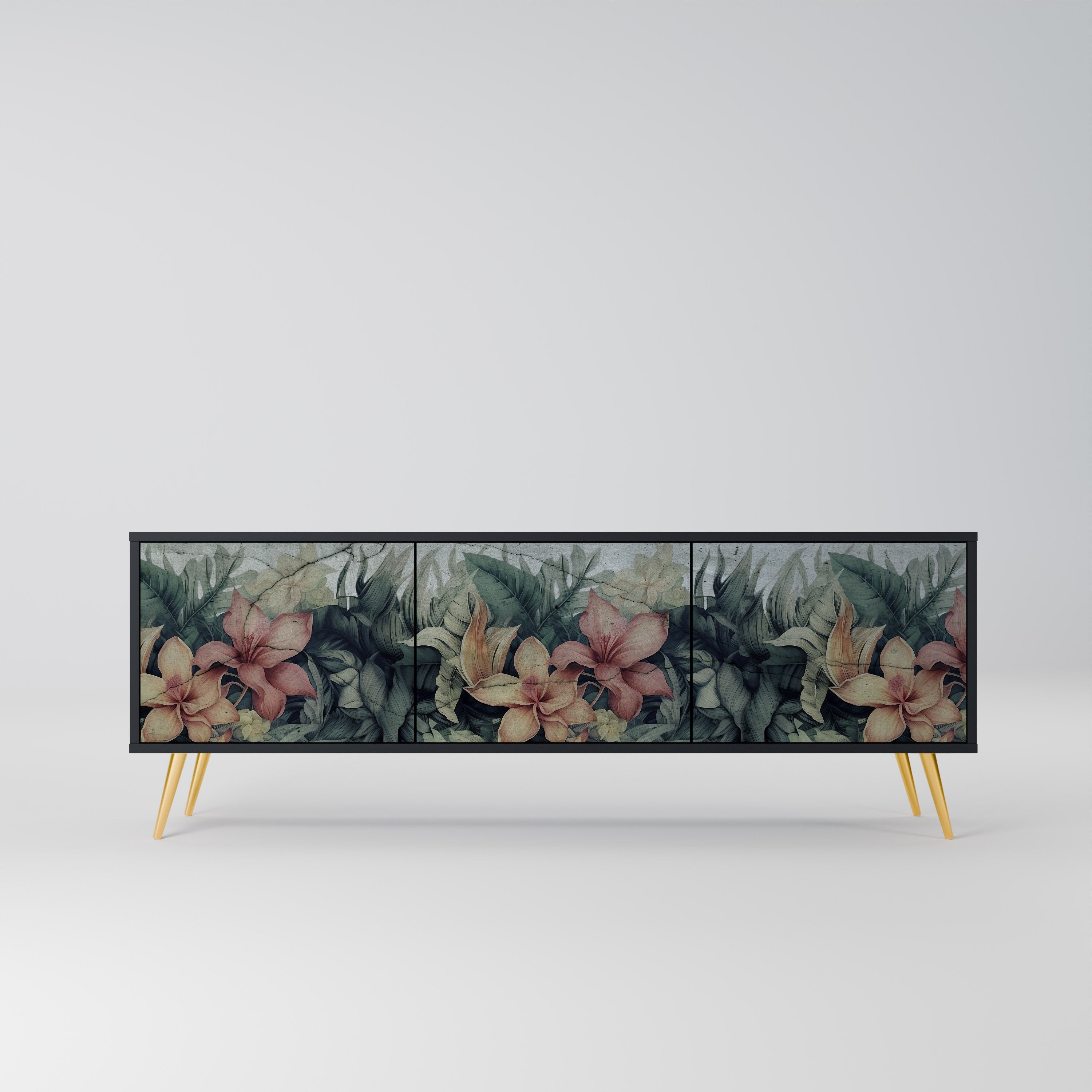 HEAVENLY BLOOM Móvel de TV com 3 Portas em Acabamento Preto