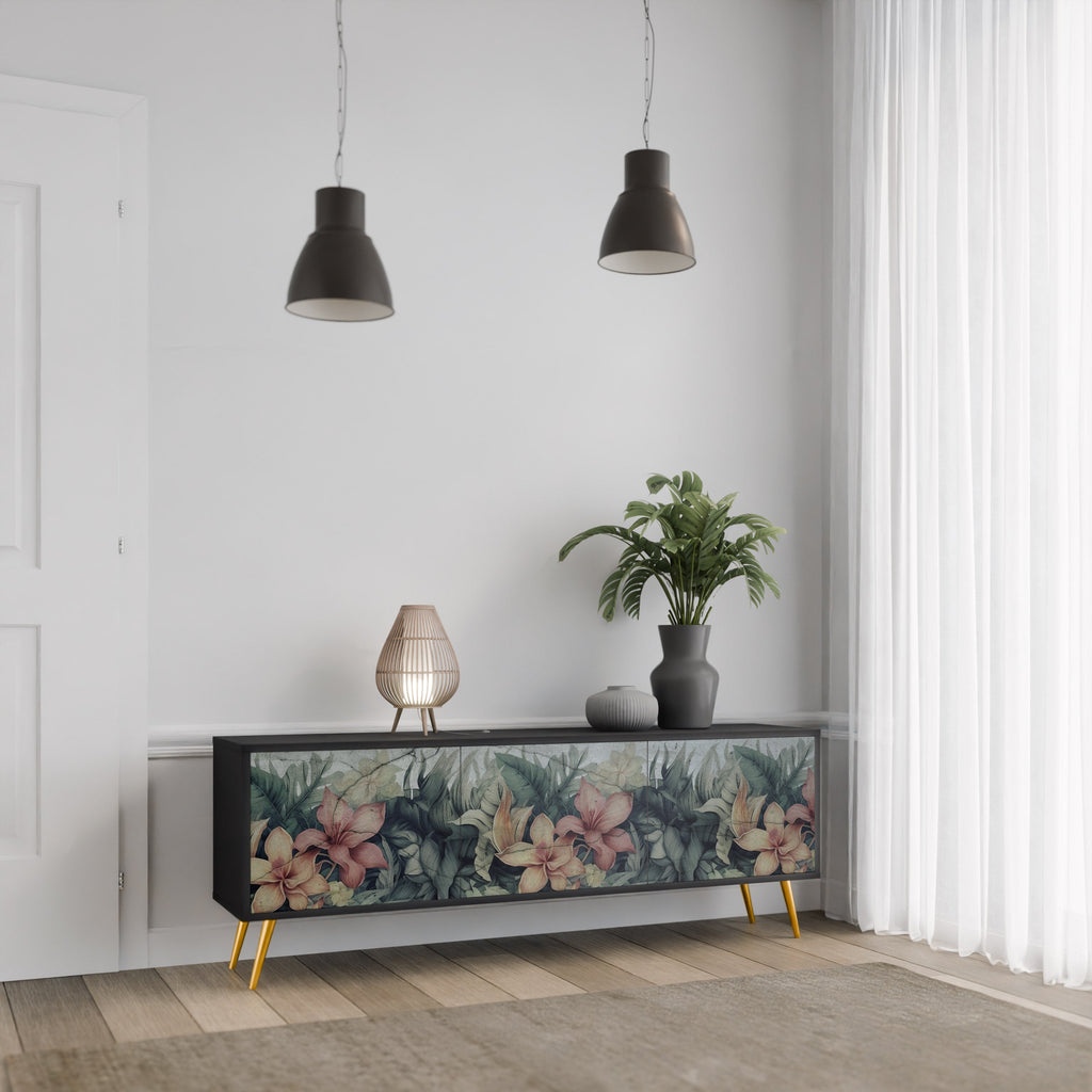 HEAVENLY BLOOM 3-Door TV Stand in Black Finish