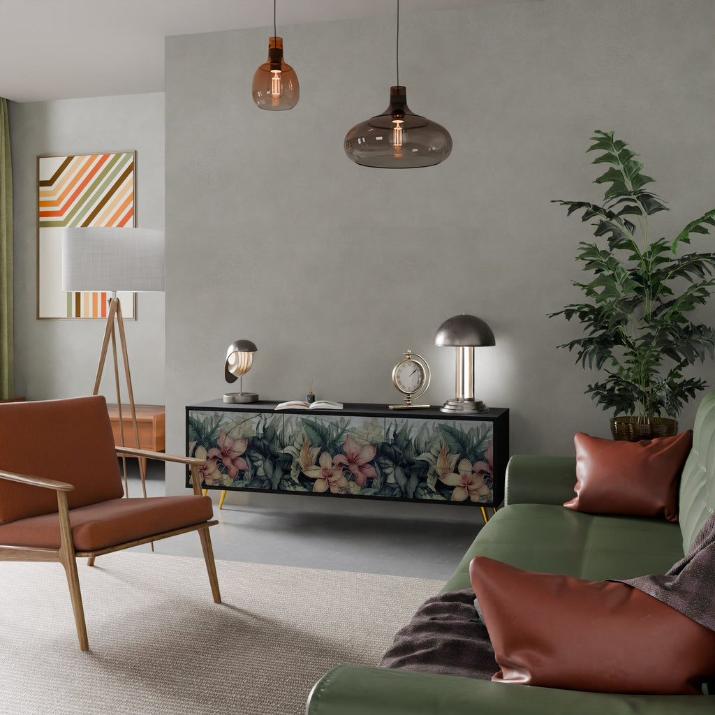 HEAVENLY BLOOM 3-Door TV Stand in Black Finish