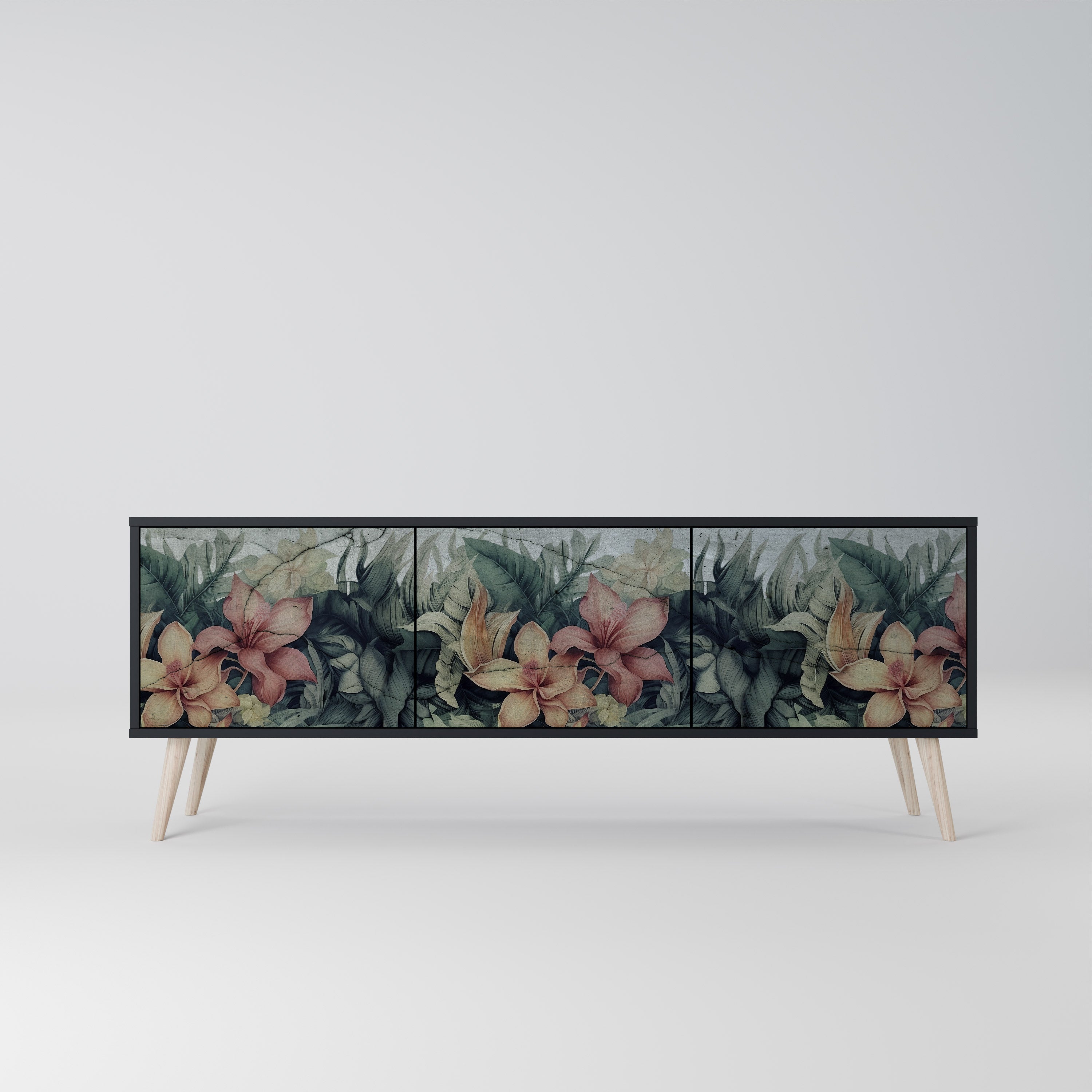 HEAVENLY BLOOM Móvel de TV com 3 Portas em Acabamento Preto