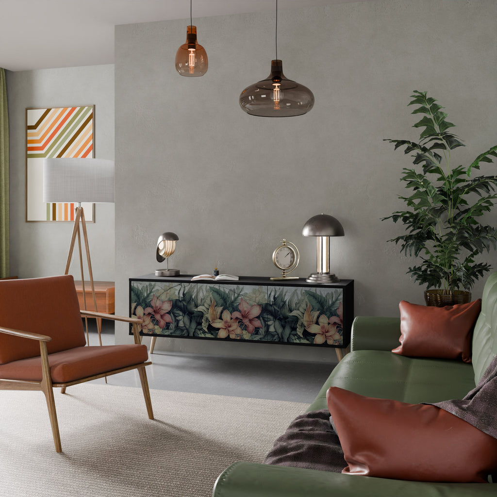 HEAVENLY BLOOM 3-Door TV Stand in Black Finish