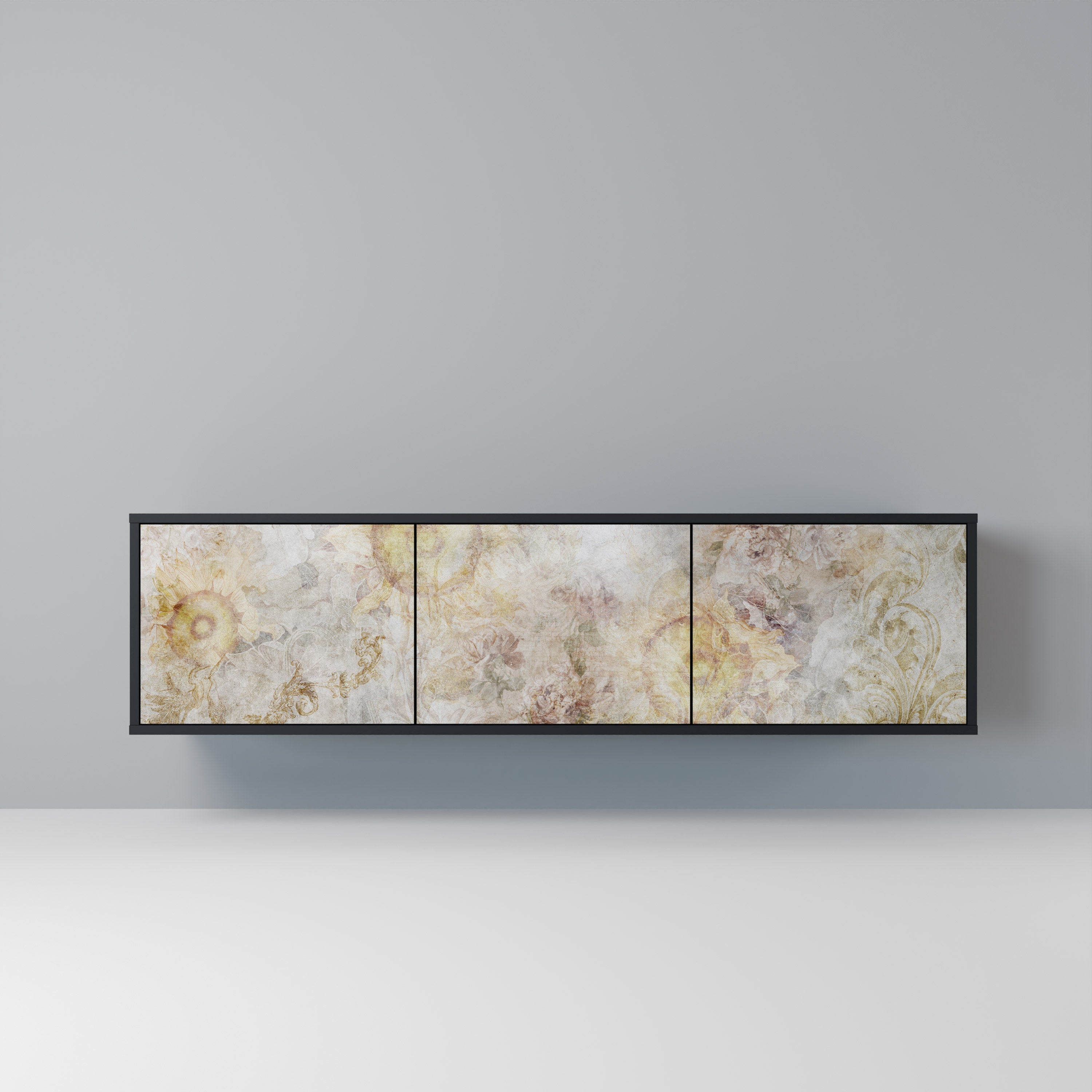 SUNFLOWER BLUR Móvel de TV com 3 Portas em Acabamento Preto