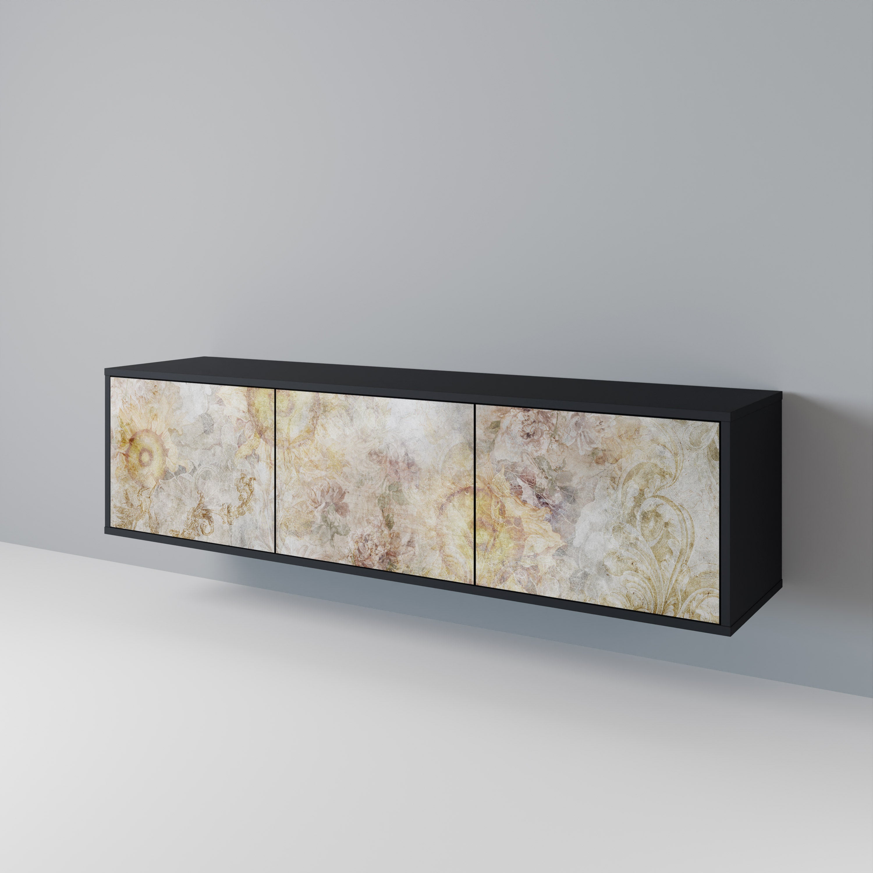 SUNFLOWER BLUR 3-Door TV Stand in Black Finish