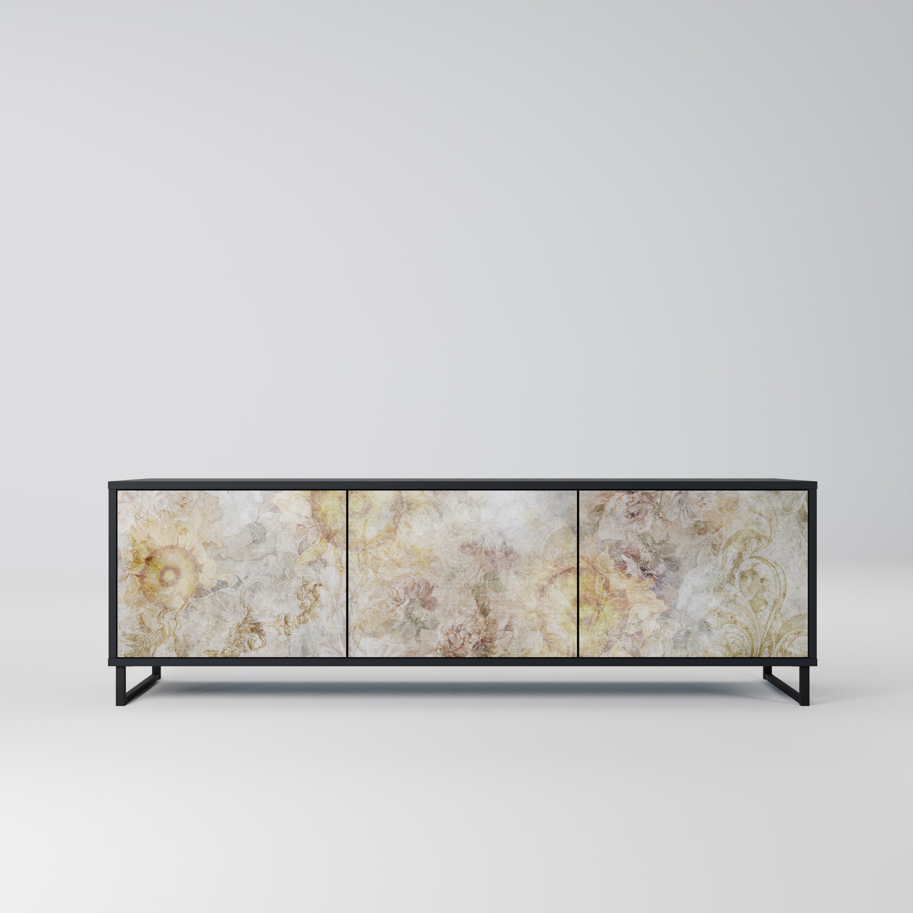 SUNFLOWER BLUR Móvel de TV com 3 Portas em Acabamento Preto