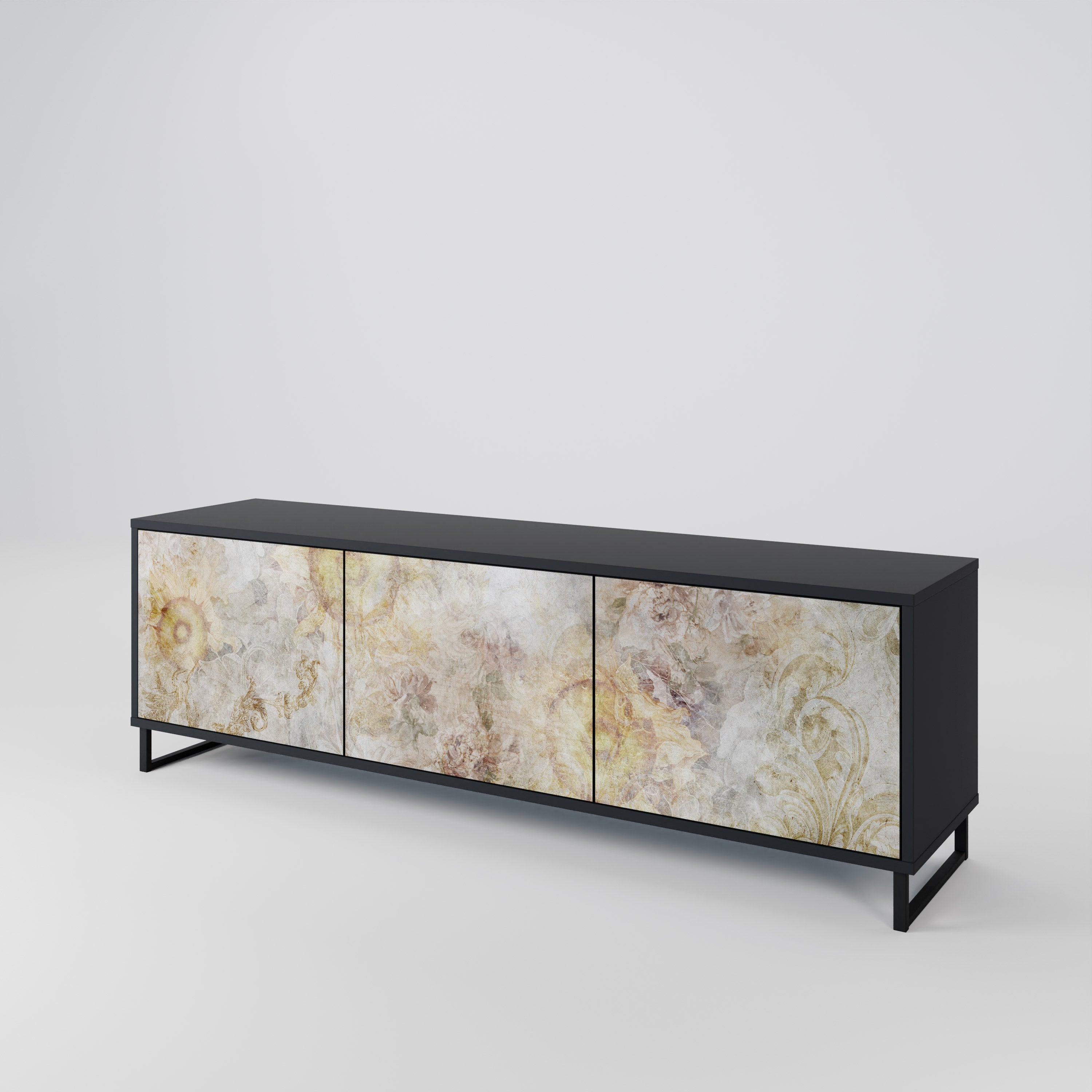 SUNFLOWER BLUR 3-Door TV Stand in Black Finish