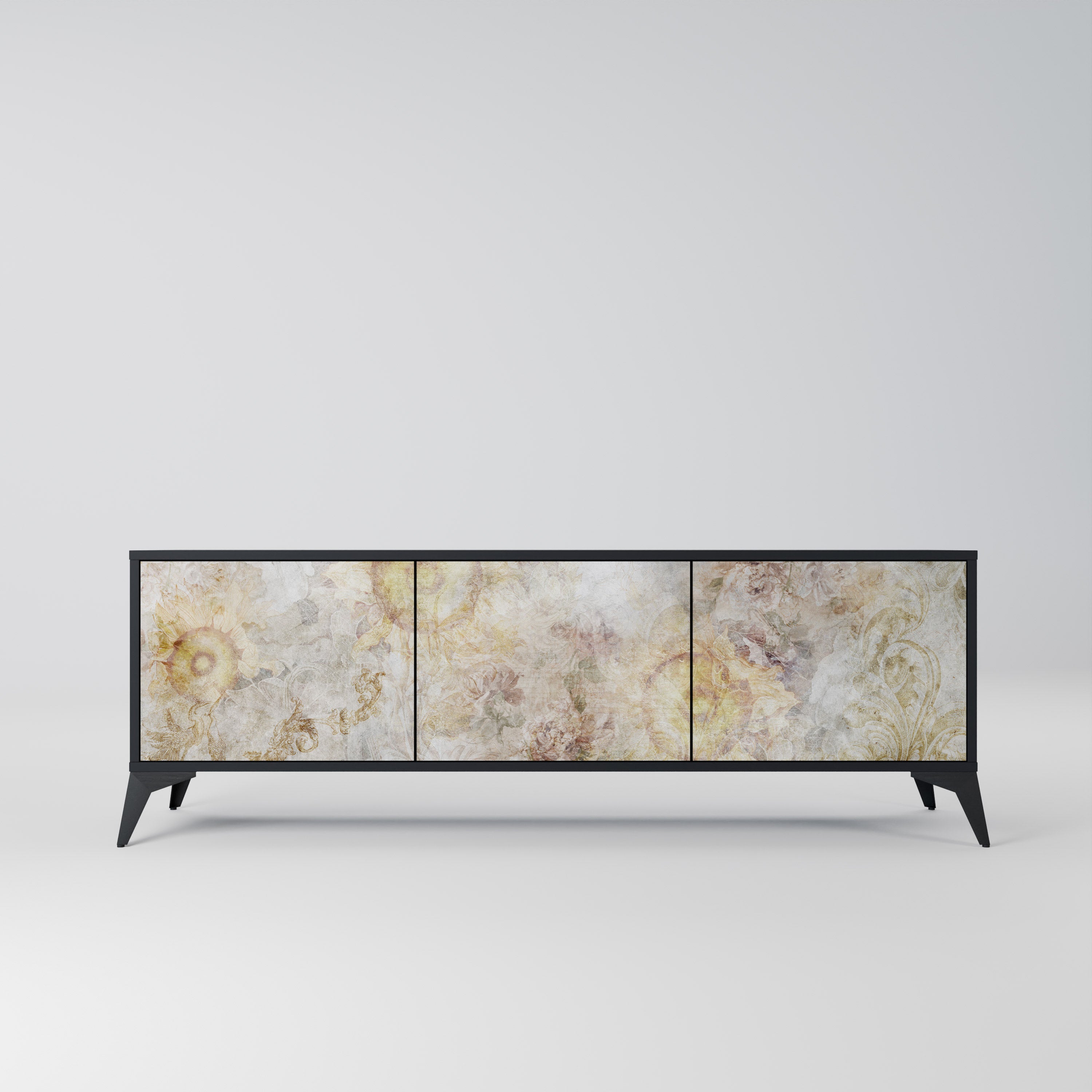 SUNFLOWER BLUR Móvel de TV com 3 Portas em Acabamento Preto