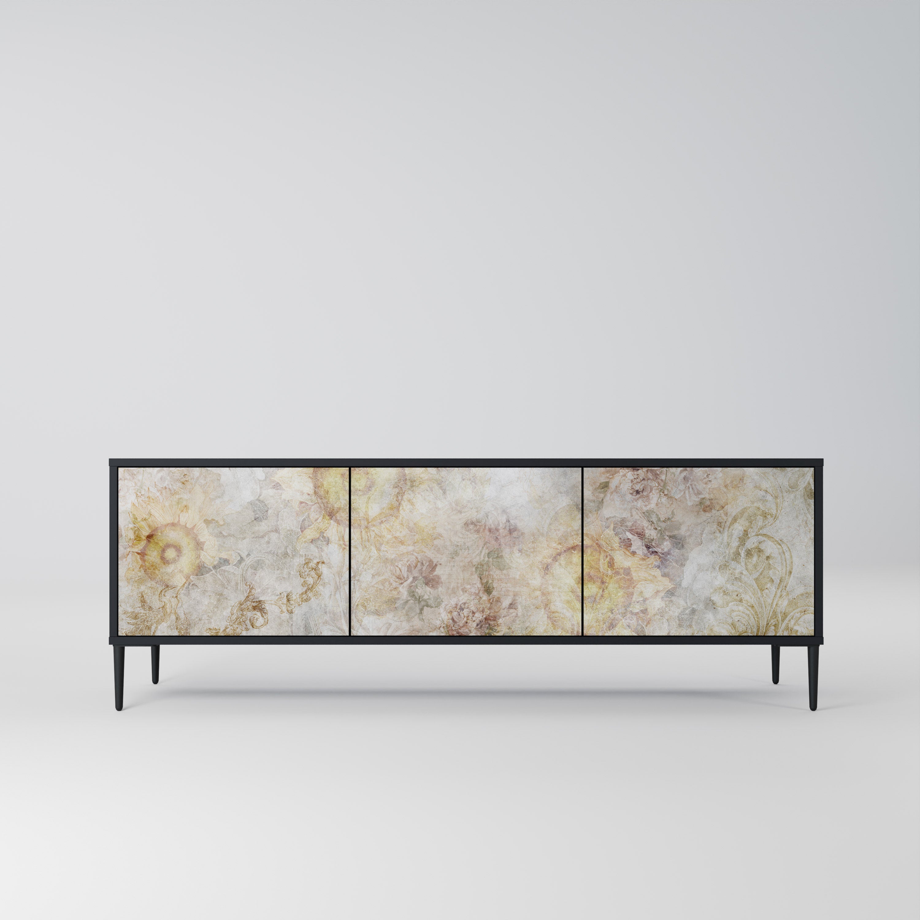 SUNFLOWER BLUR Móvel de TV com 3 Portas em Acabamento Preto