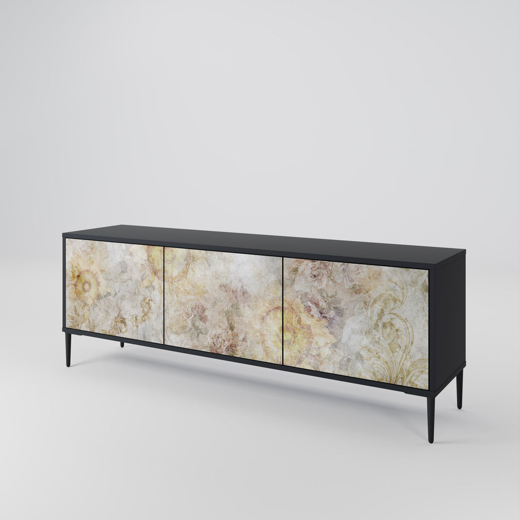 SUNFLOWER BLUR 3-Door TV Stand in Black Finish