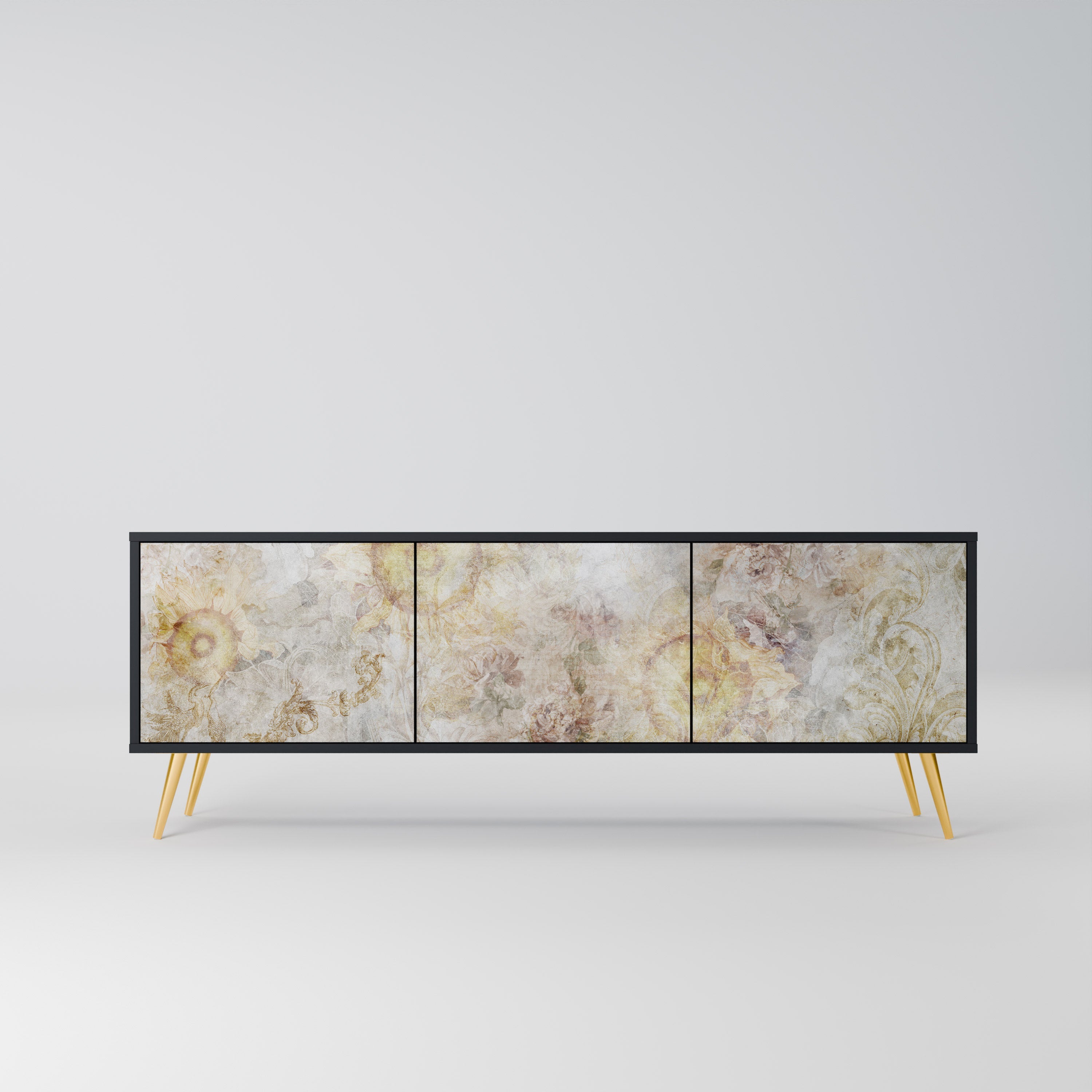 SUNFLOWER BLUR Móvel de TV com 3 Portas em Acabamento Preto