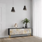 SUNFLOWER BLUR 3-Door TV Stand in Black Finish