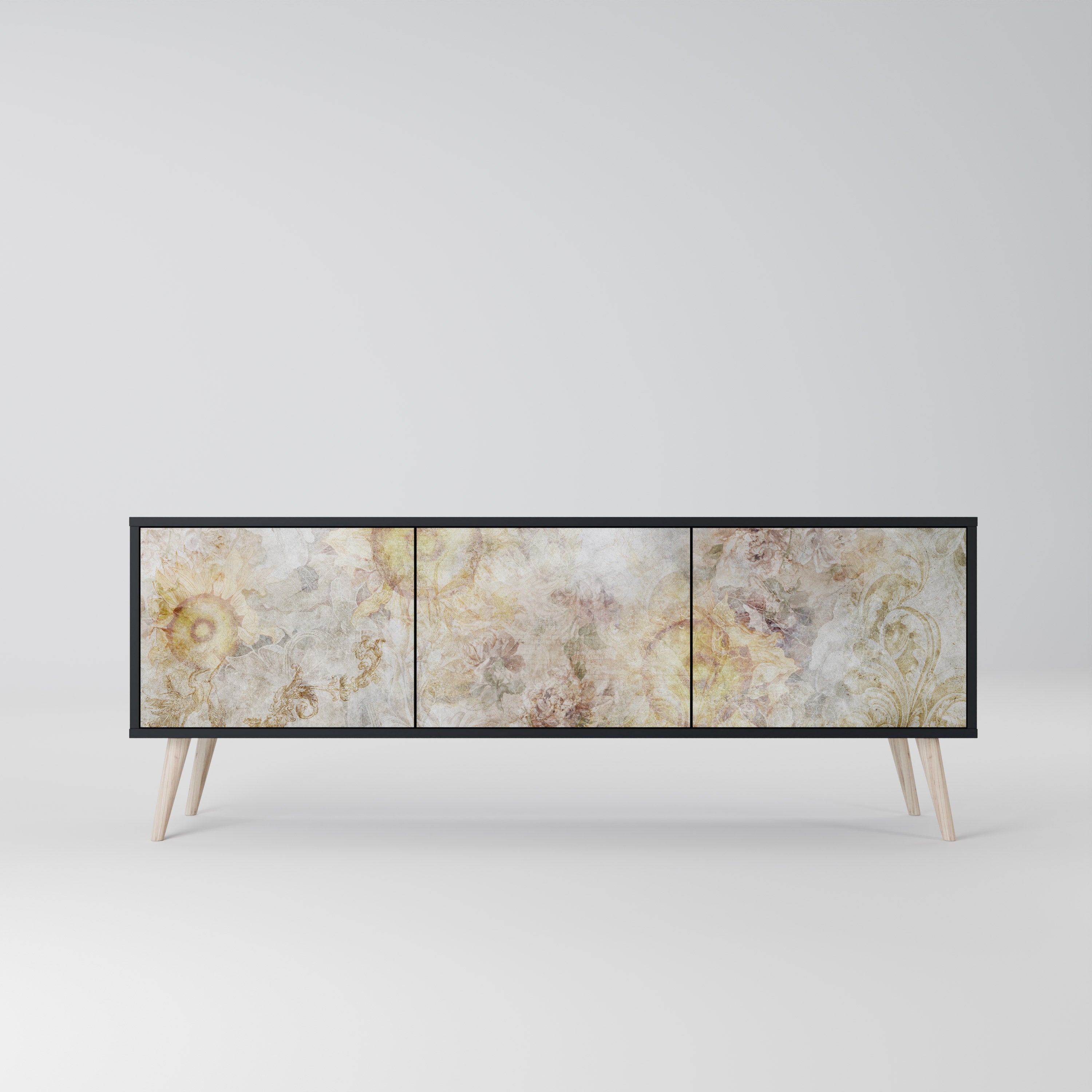 SUNFLOWER BLUR Móvel de TV com 3 Portas em Acabamento Preto