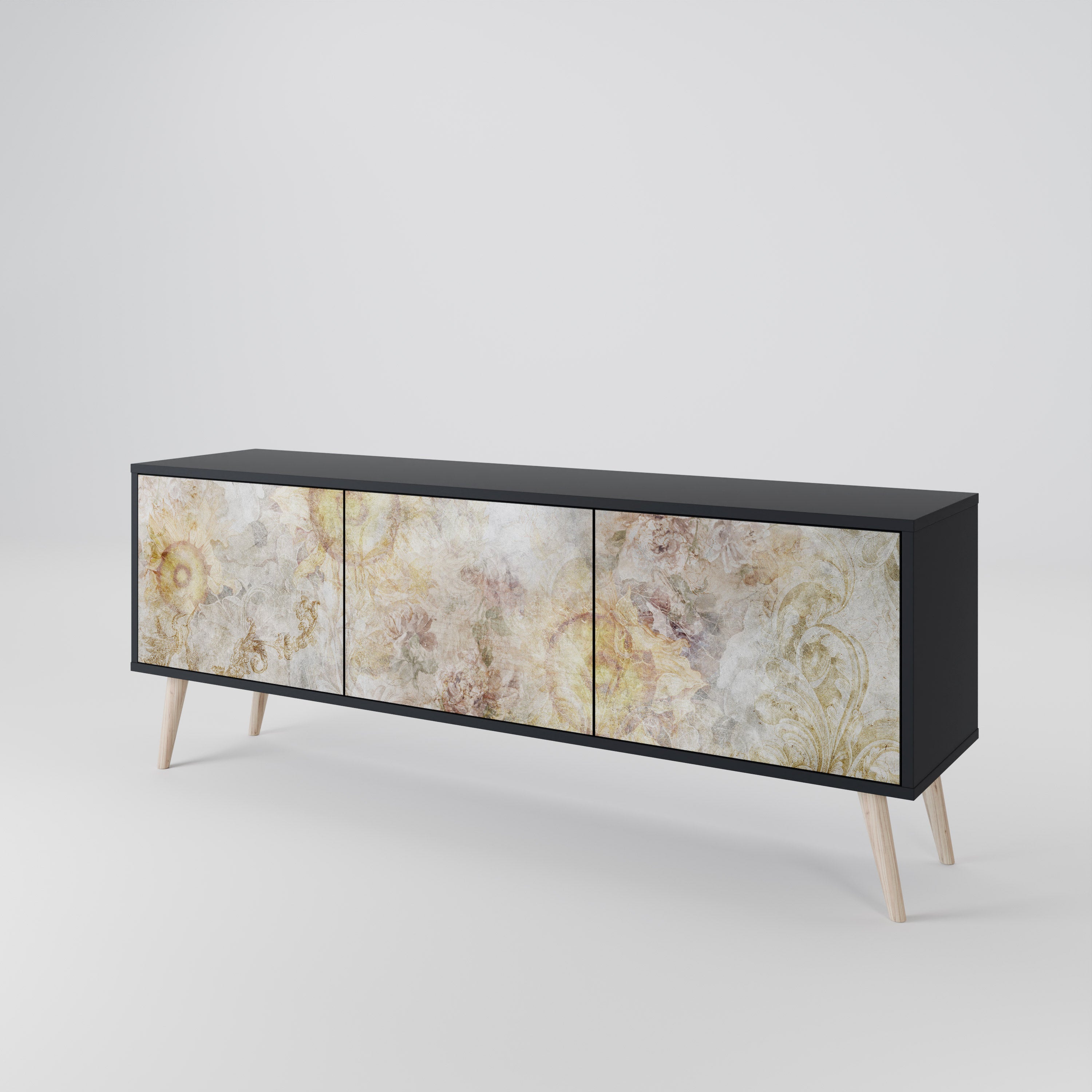 SUNFLOWER BLUR 3-Door TV Stand in Black Finish