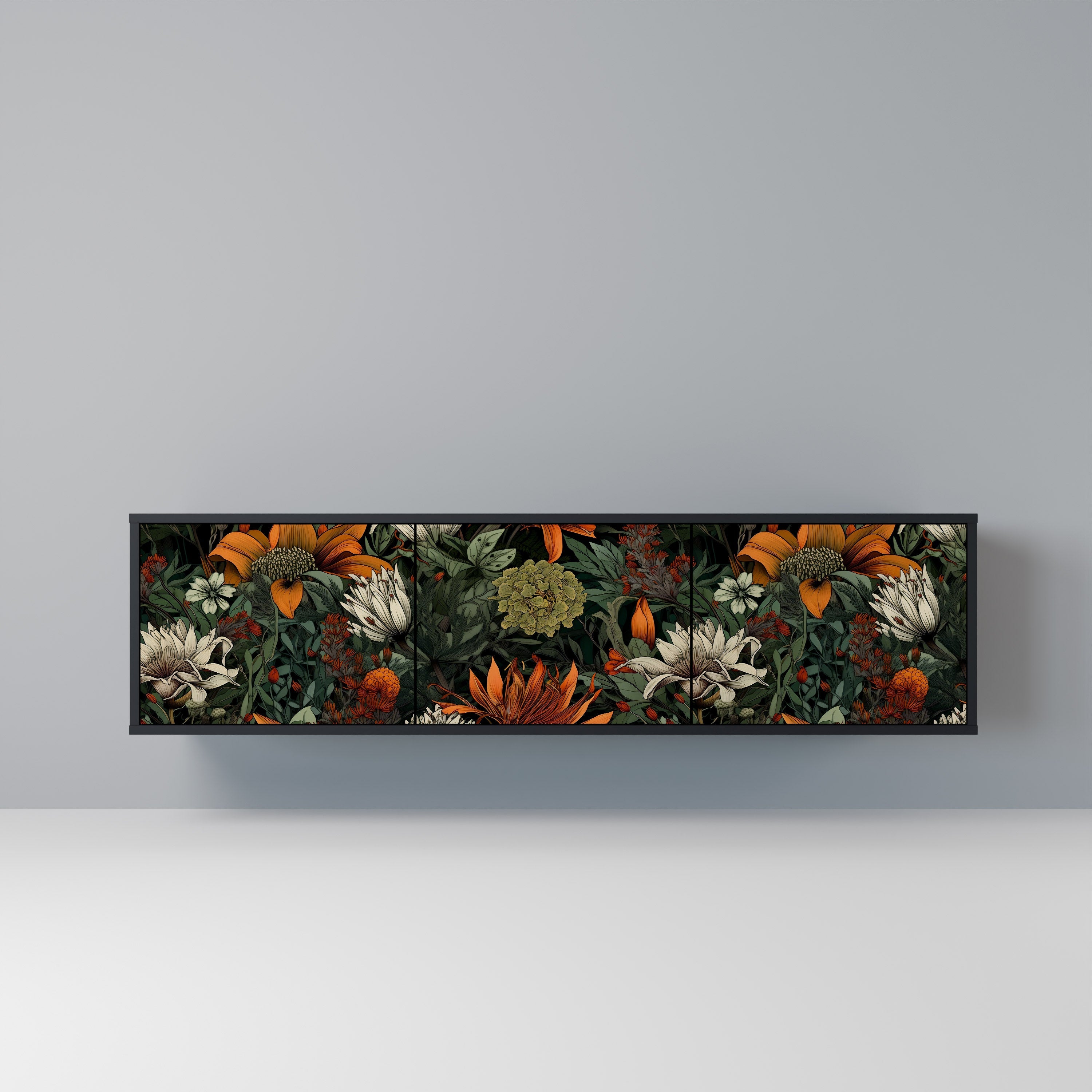 MIDNIGHT SPROUT Móvel de TV com 3 Portas em Acabamento Preto