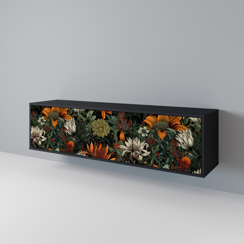 MIDNIGHT SPROUT Móvel de TV com 3 Portas em Acabamento Preto