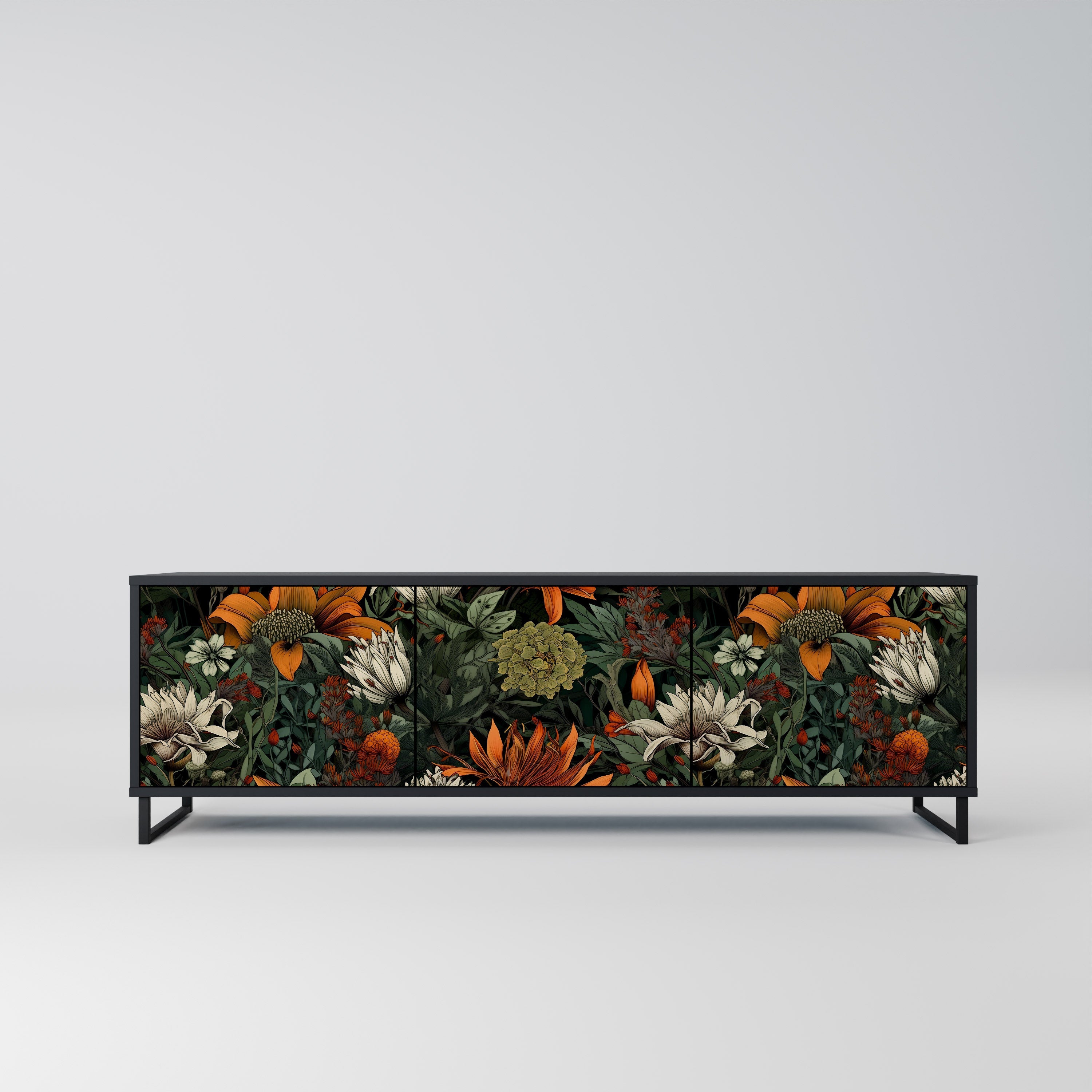 MIDNIGHT SPROUT Móvel de TV com 3 Portas em Acabamento Preto