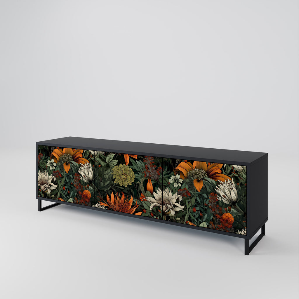 MIDNIGHT SPROUT Móvel de TV com 3 Portas em Acabamento Preto