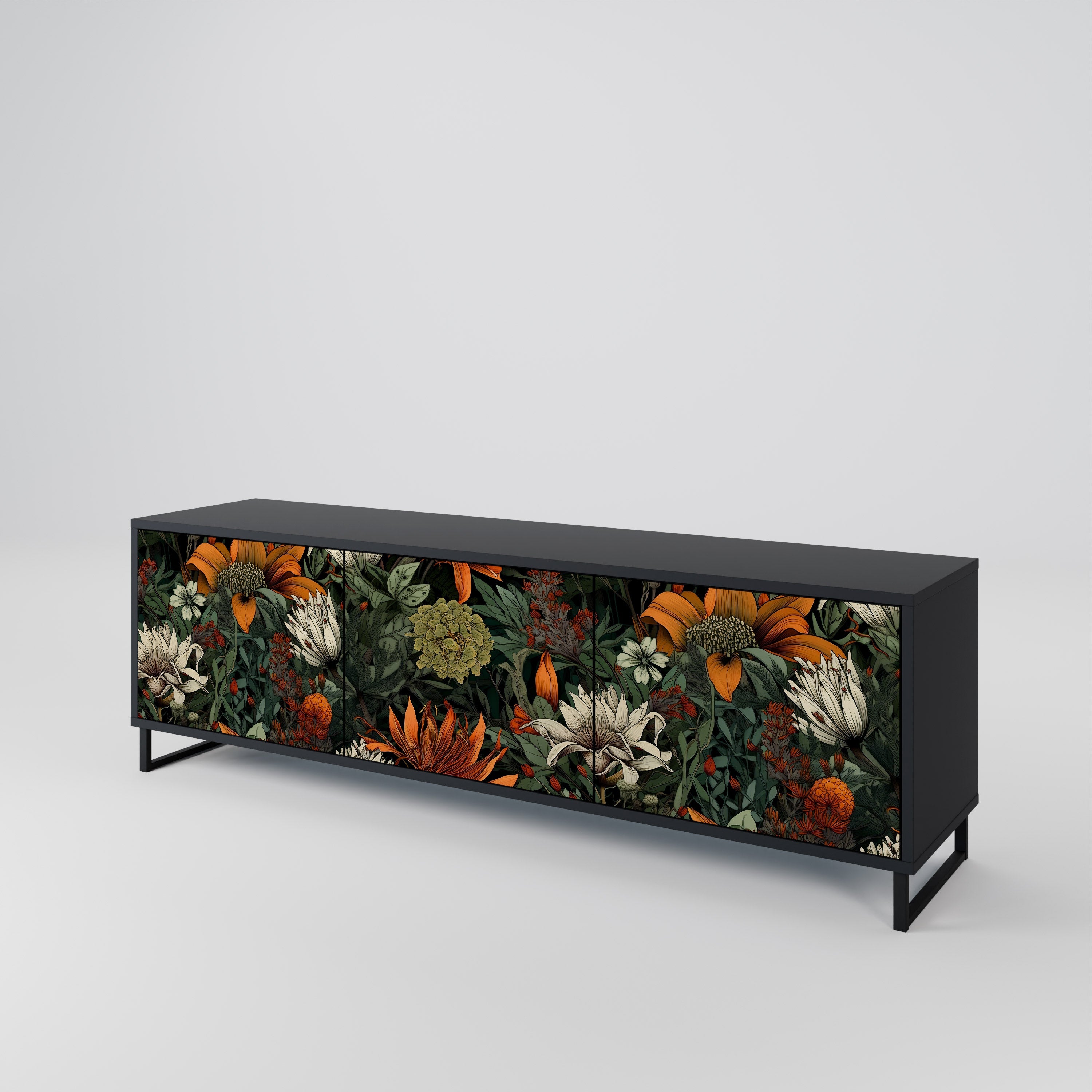 MIDNIGHT SPROUT Móvel de TV com 3 Portas em Acabamento Preto