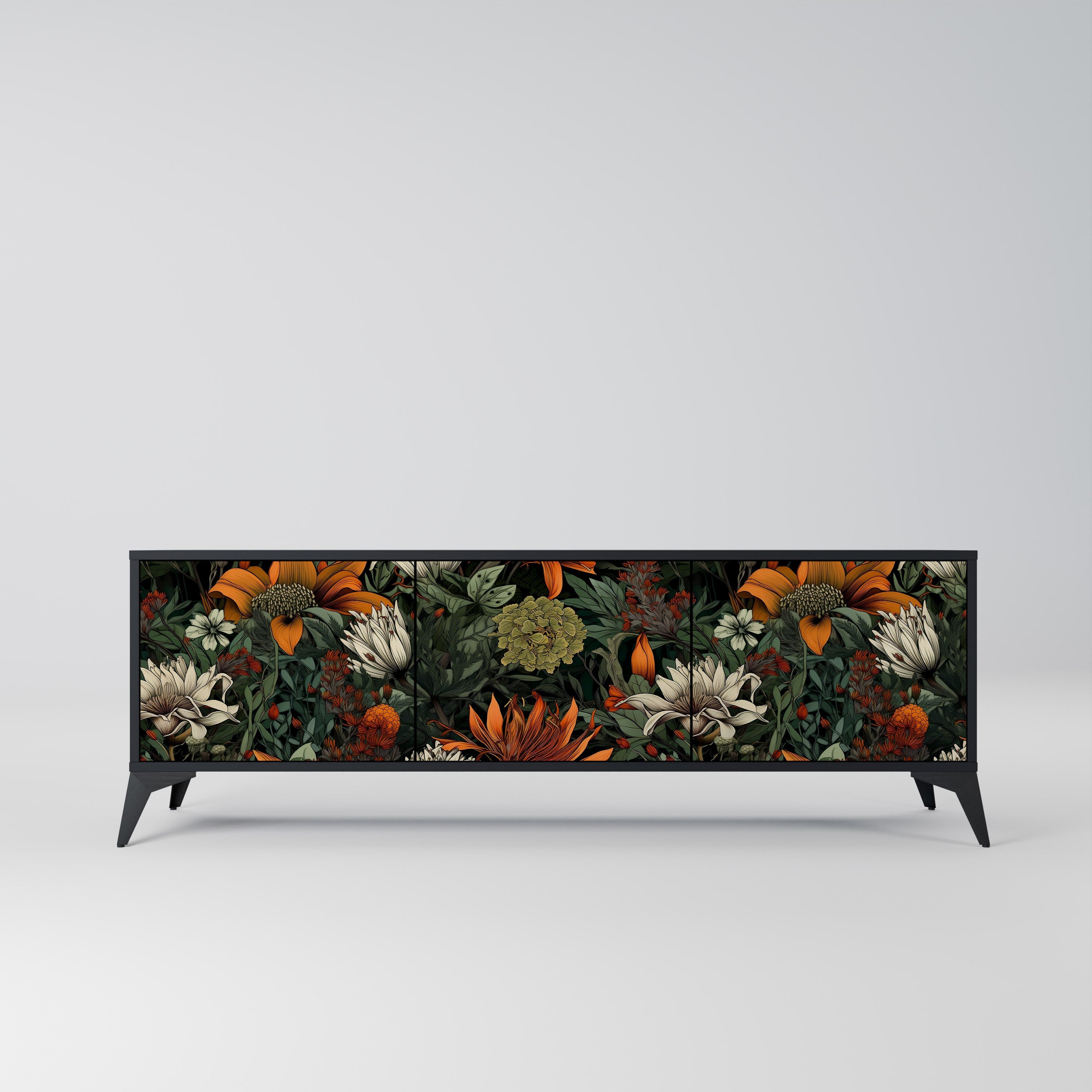 MIDNIGHT SPROUT Móvel de TV com 3 Portas em Acabamento Preto