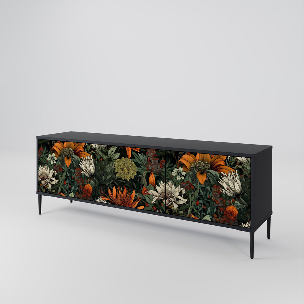 MIDNIGHT SPROUT Móvel de TV com 3 Portas em Acabamento Preto