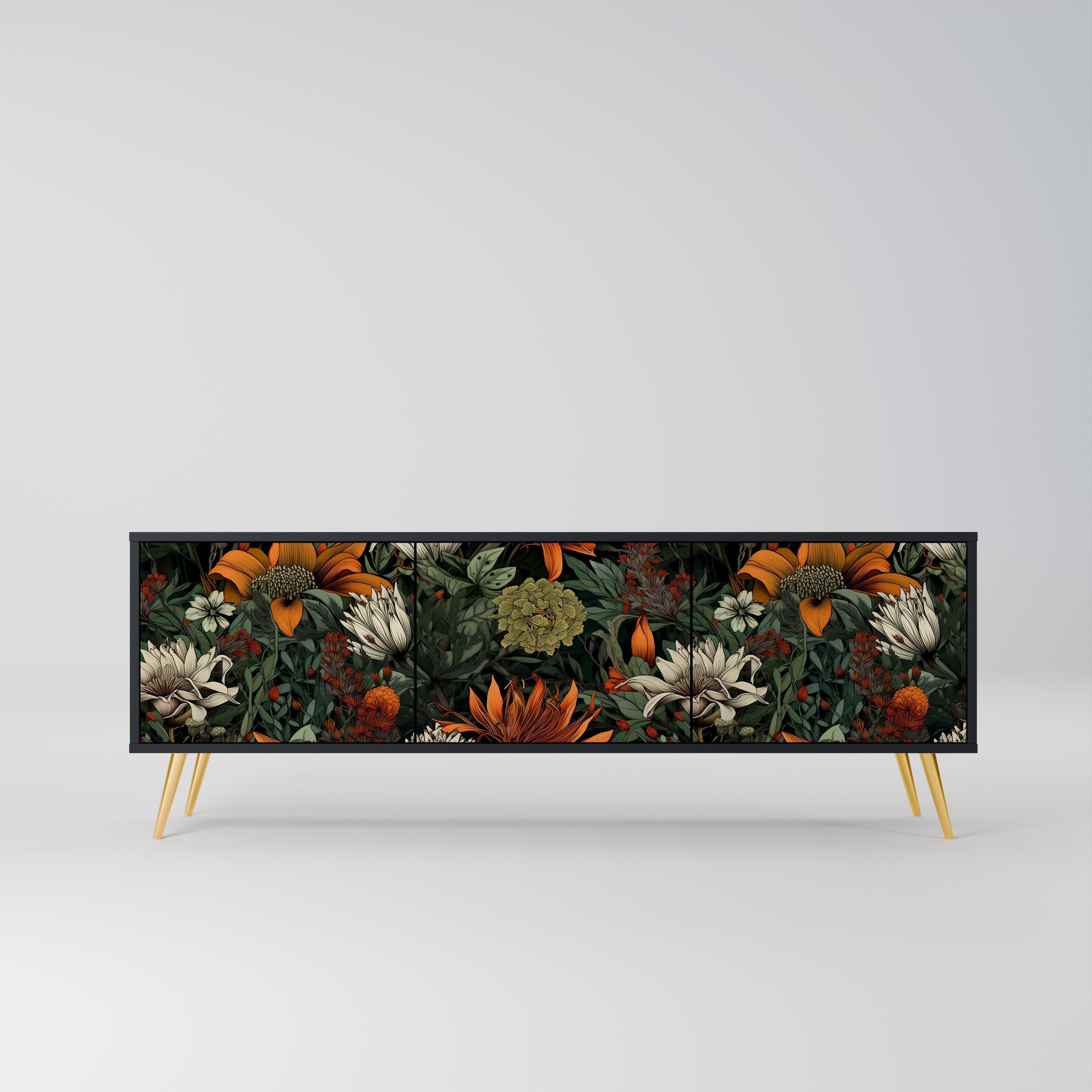 MIDNIGHT SPROUT Móvel de TV com 3 Portas em Acabamento Preto