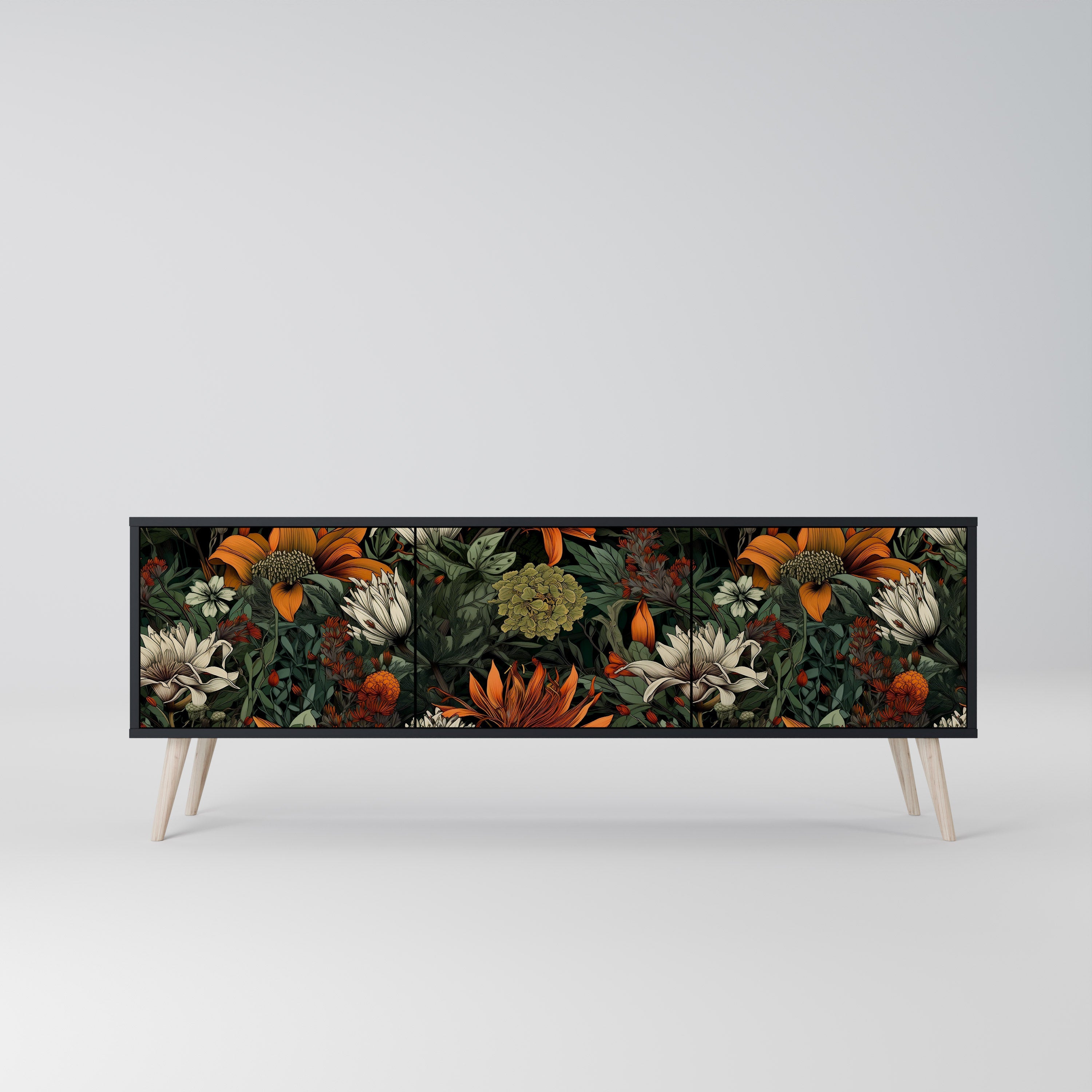 MIDNIGHT SPROUT Móvel de TV com 3 Portas em Acabamento Preto