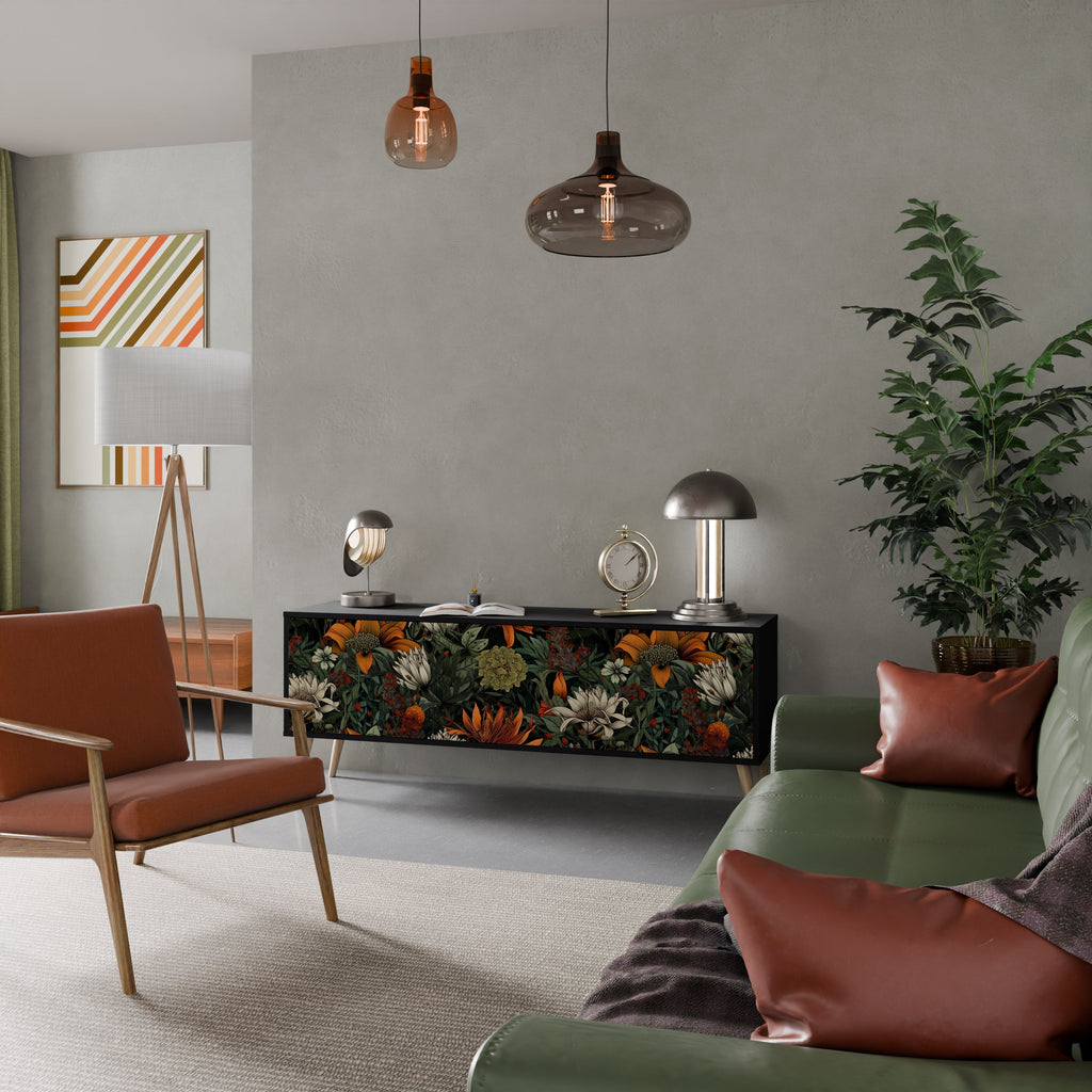 MIDNIGHT SPROUT Móvel de TV com 3 Portas em Acabamento Preto