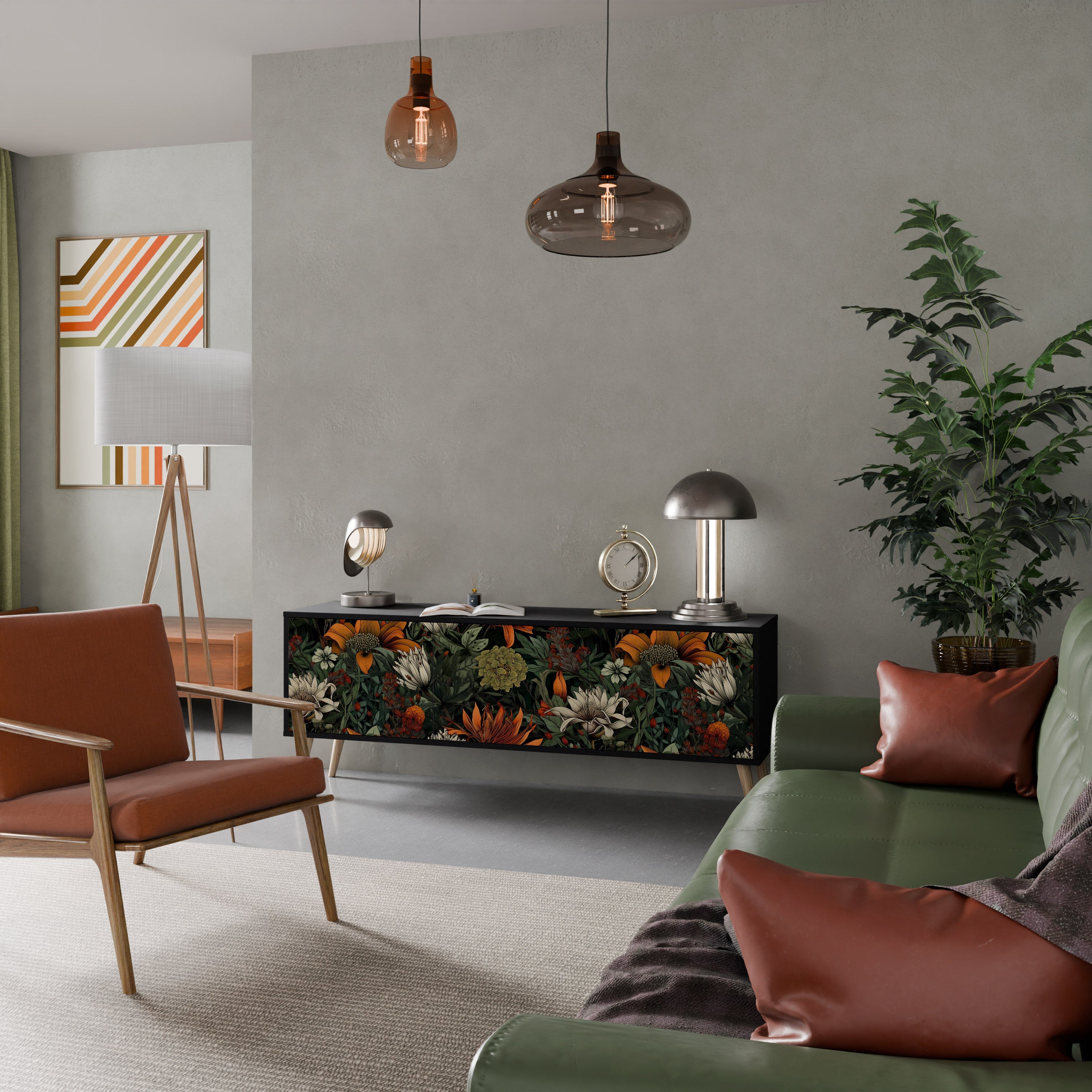 MIDNIGHT SPROUT Móvel de TV com 3 Portas em Acabamento Preto