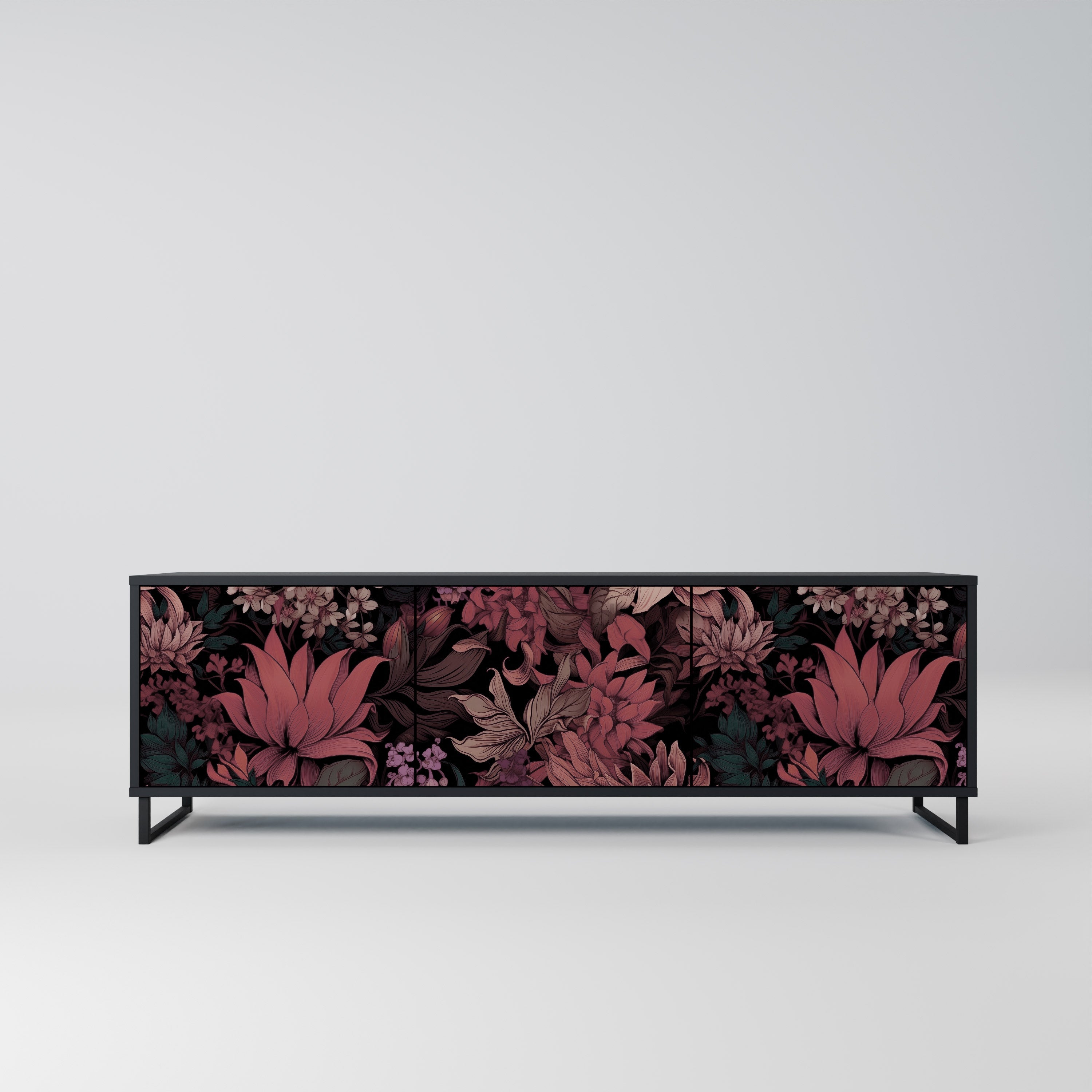 FLORAL WHISPER Móvel de TV com 3 Portas em Acabamento Preto