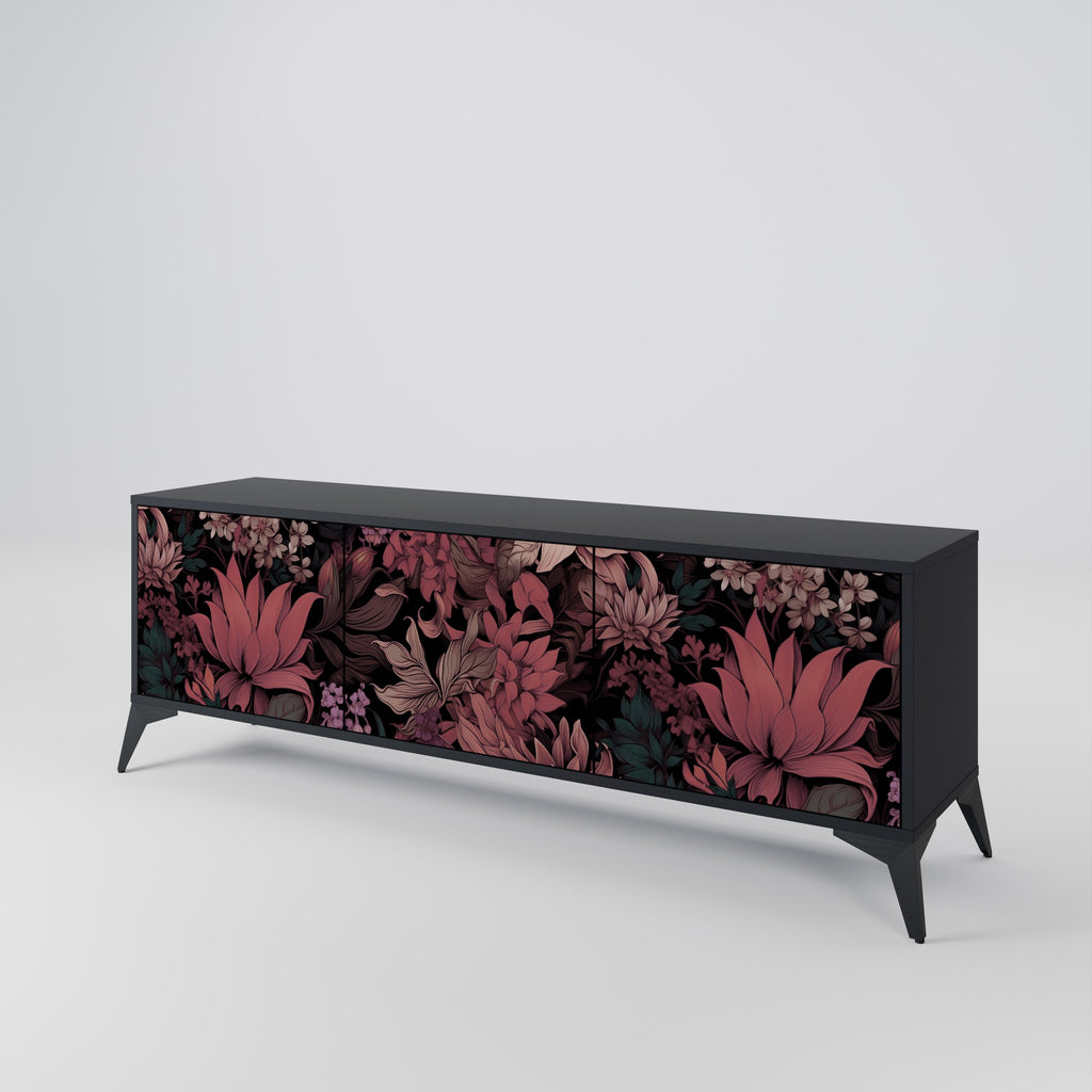 FLORAL WHISPER 3-Door TV Stand in Black Finish